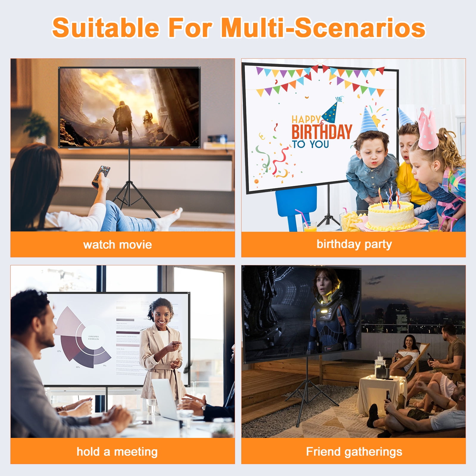 Visulapex Outdoor Projector Screen with Stand 80 inch, Portable Projector Screens for Outside Theater Home Backyard Movies - Image 4