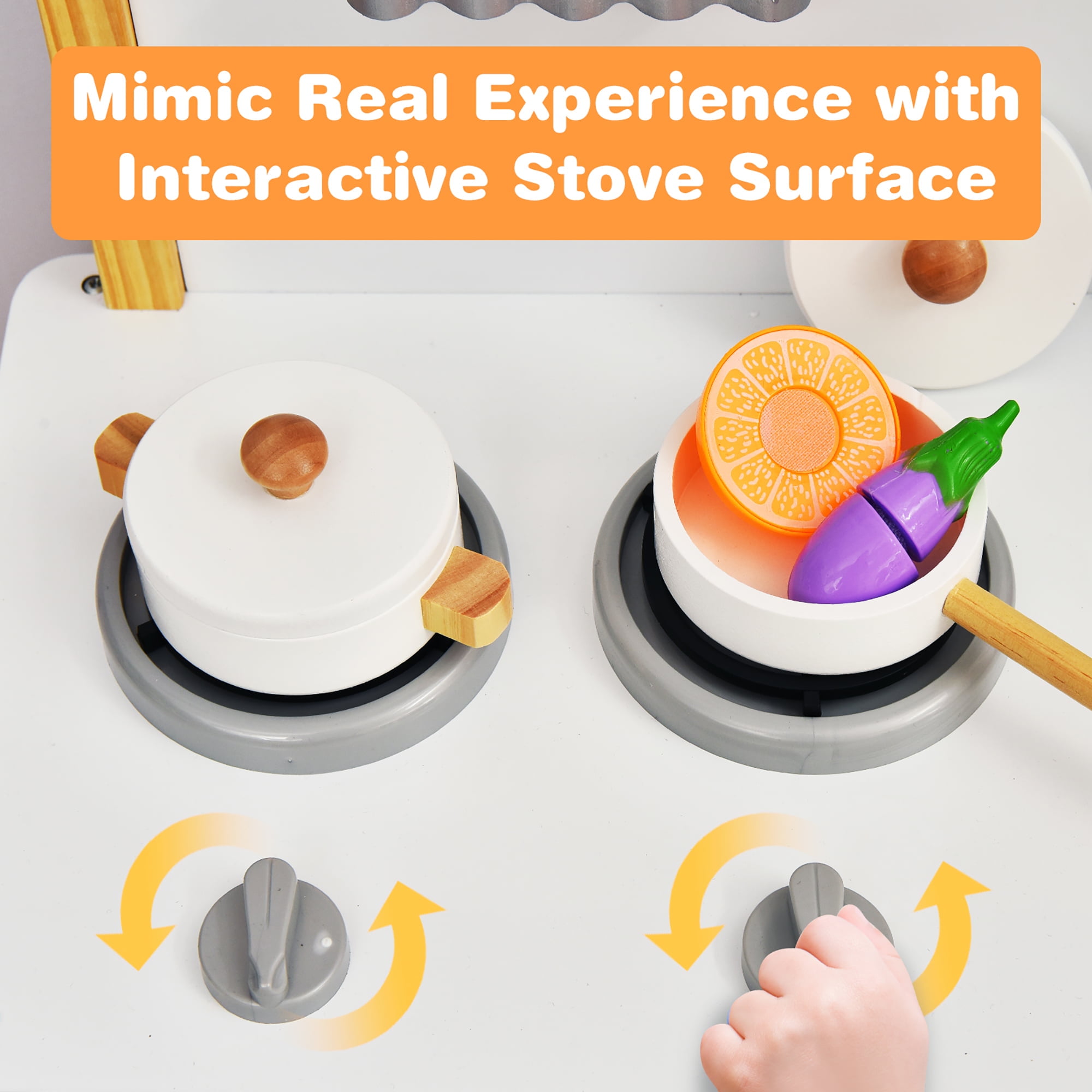 Costway Kids Play Kitchen Set Toddler Pretend Cooking Set w/ Cabinet&Accessories - Image 9