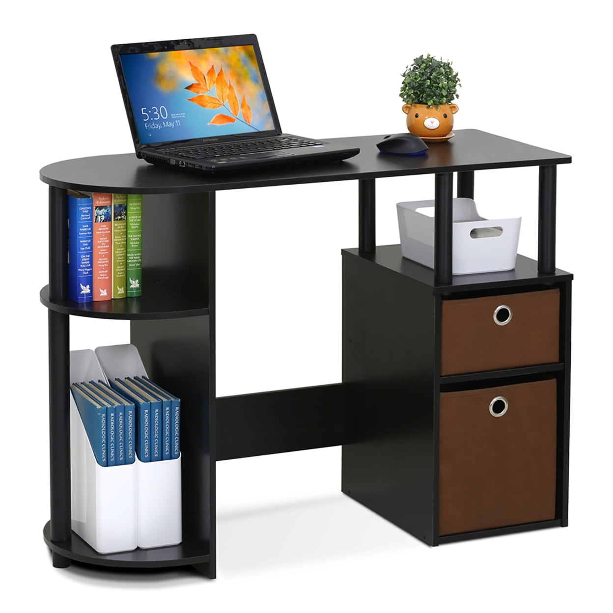 15111 Jaya Simplistic Computer Study Desk With Bin Drawers, Espresso - Image 4