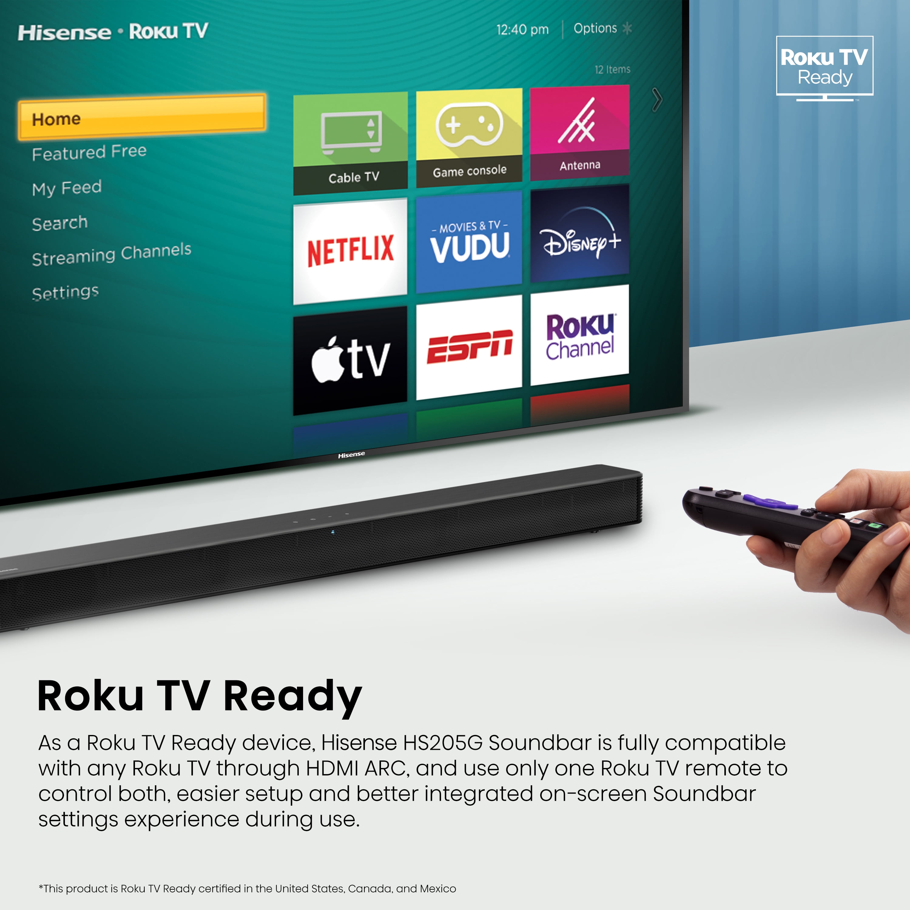 Hisense 2.0 Channel 120W Soundbar, Bluetooth and Roku Ready TV (HS205G) - Image 7