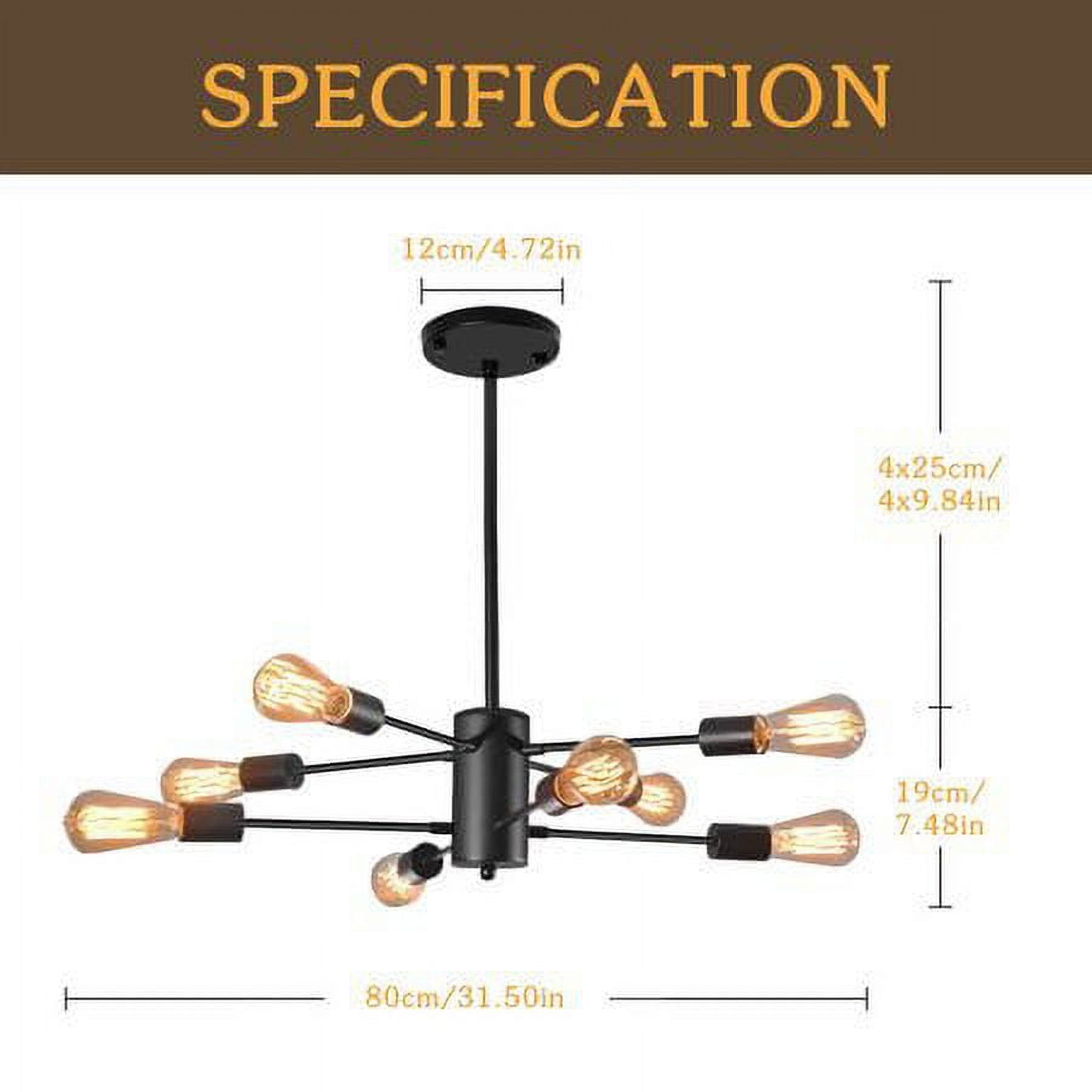 YANSUN 8 Lights Sputnik Chandeliers Black Mid Century Modern Pendant Light Industrial Vintage Ceiling Lights for Living Room Dining Room Bedroom Foyer - Image 6