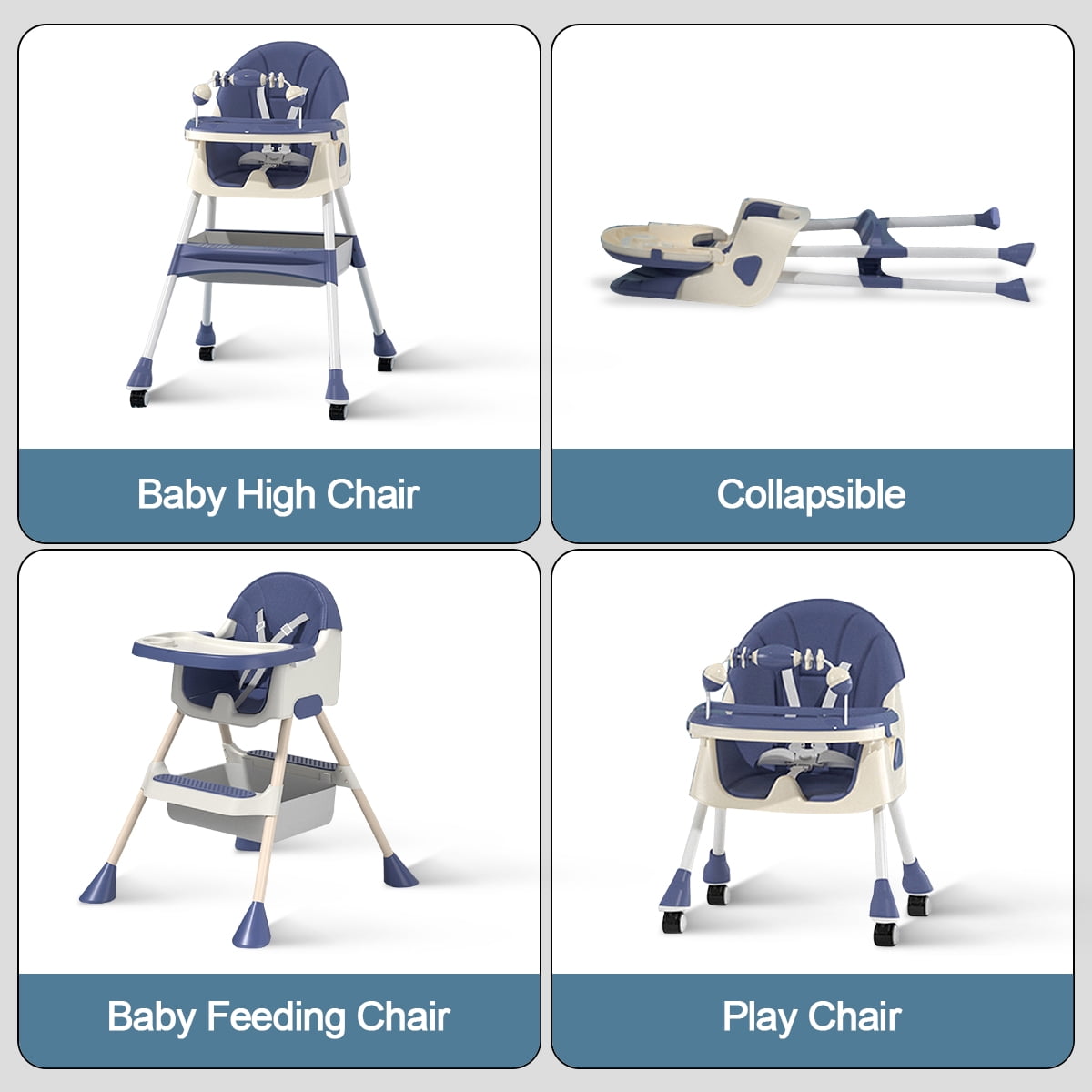 YANAOFFE Baby High Chair 4-in-1 Convertible Baby Highchair with Double-Layer Tray and Toy, Blue - Image 11