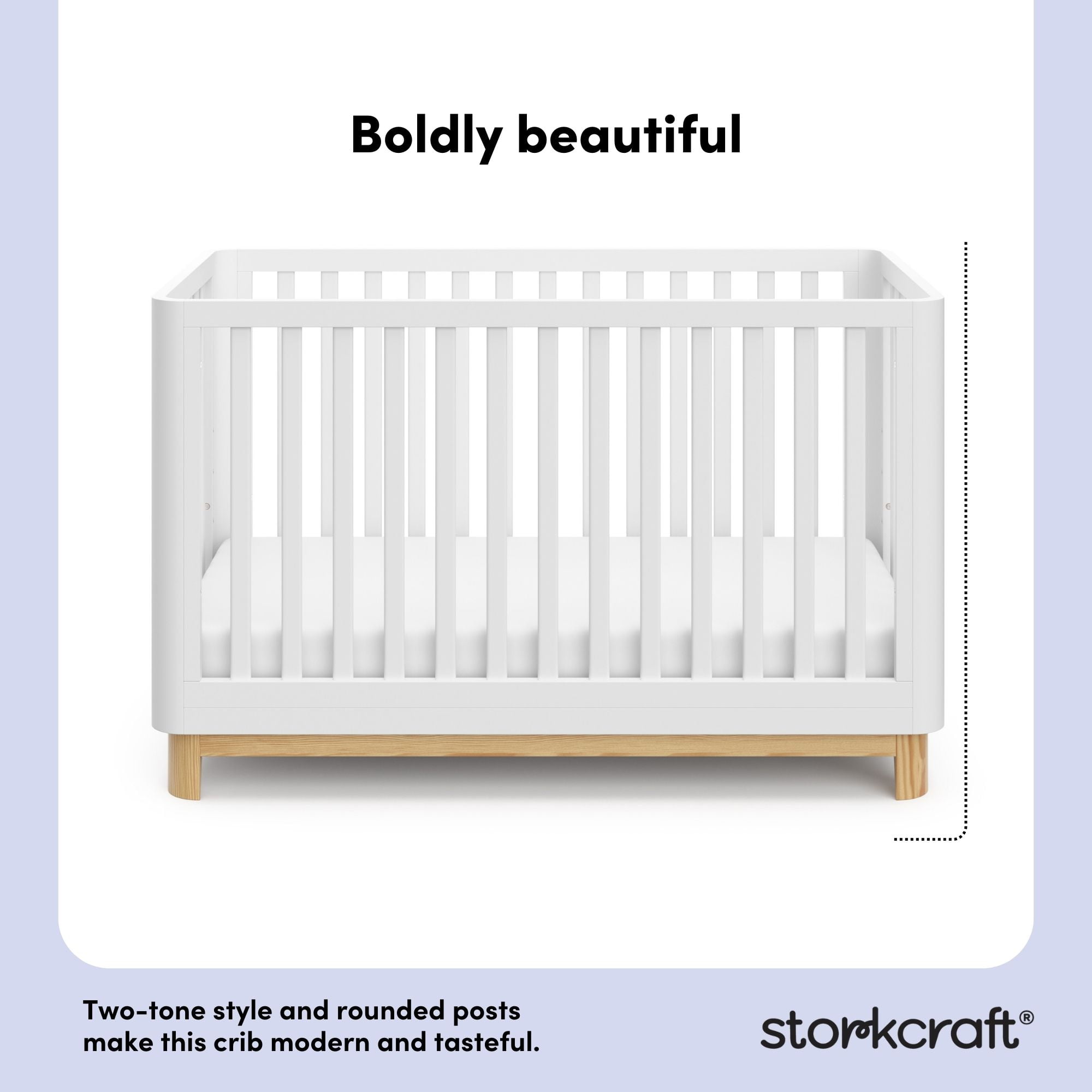 Storkcraft Santos 3-in-1 Convertible Baby Crib, White with Natural - Image 4