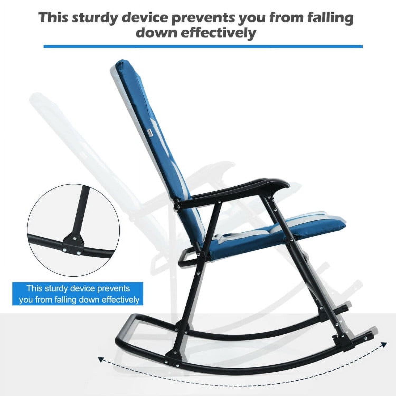 Canddidliike Foldable Rocking Padded Portable Camping Chair with Backrest and Armrest, Chair Rocking Seating for Porch,Backyard,Indoor and Garden, Blue - Image 4