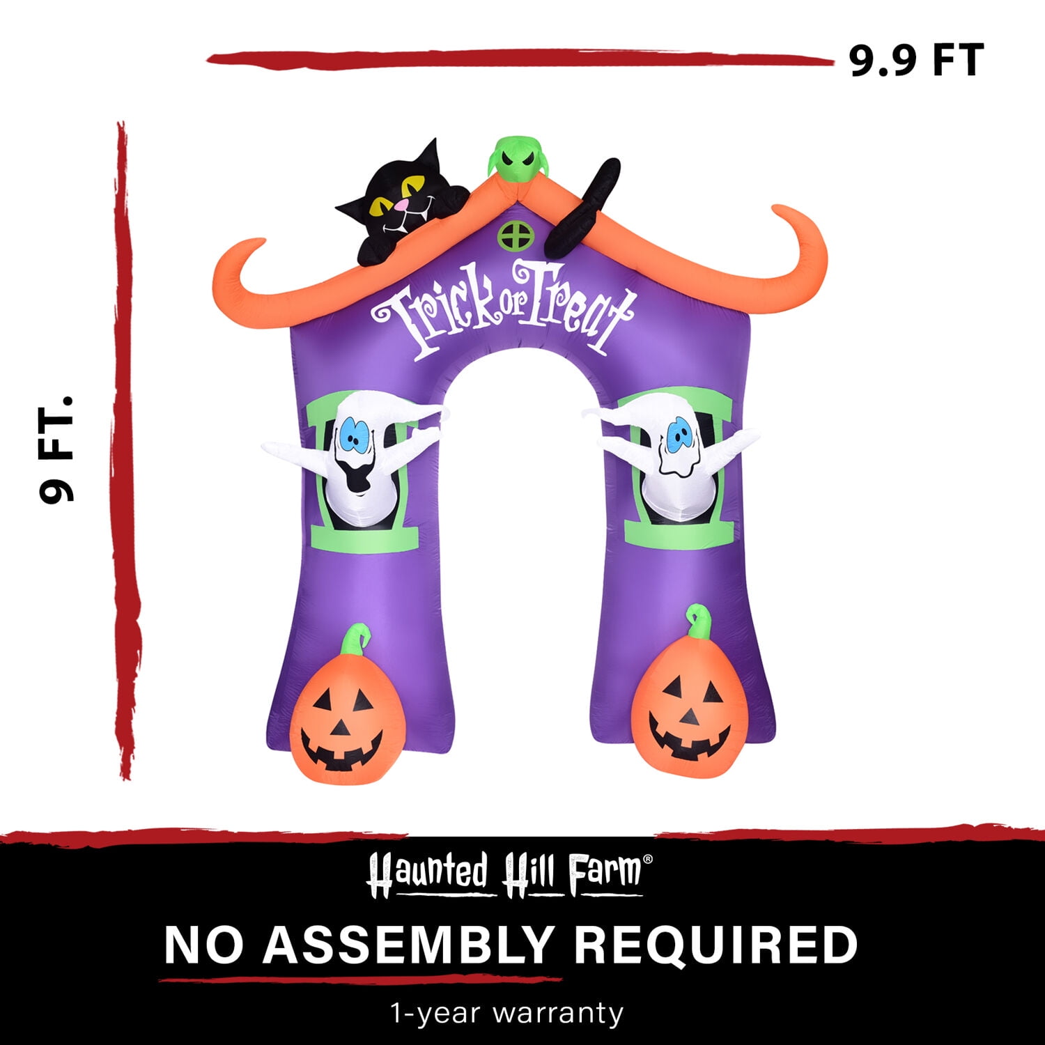 Haunted Hill Farm 9 ft Inflatable Pre-Lit Trick or Treat Walkway Arch with Black Cat, Jack-O-Lantern and Ghost, HITOTARCH091-L - Image 8