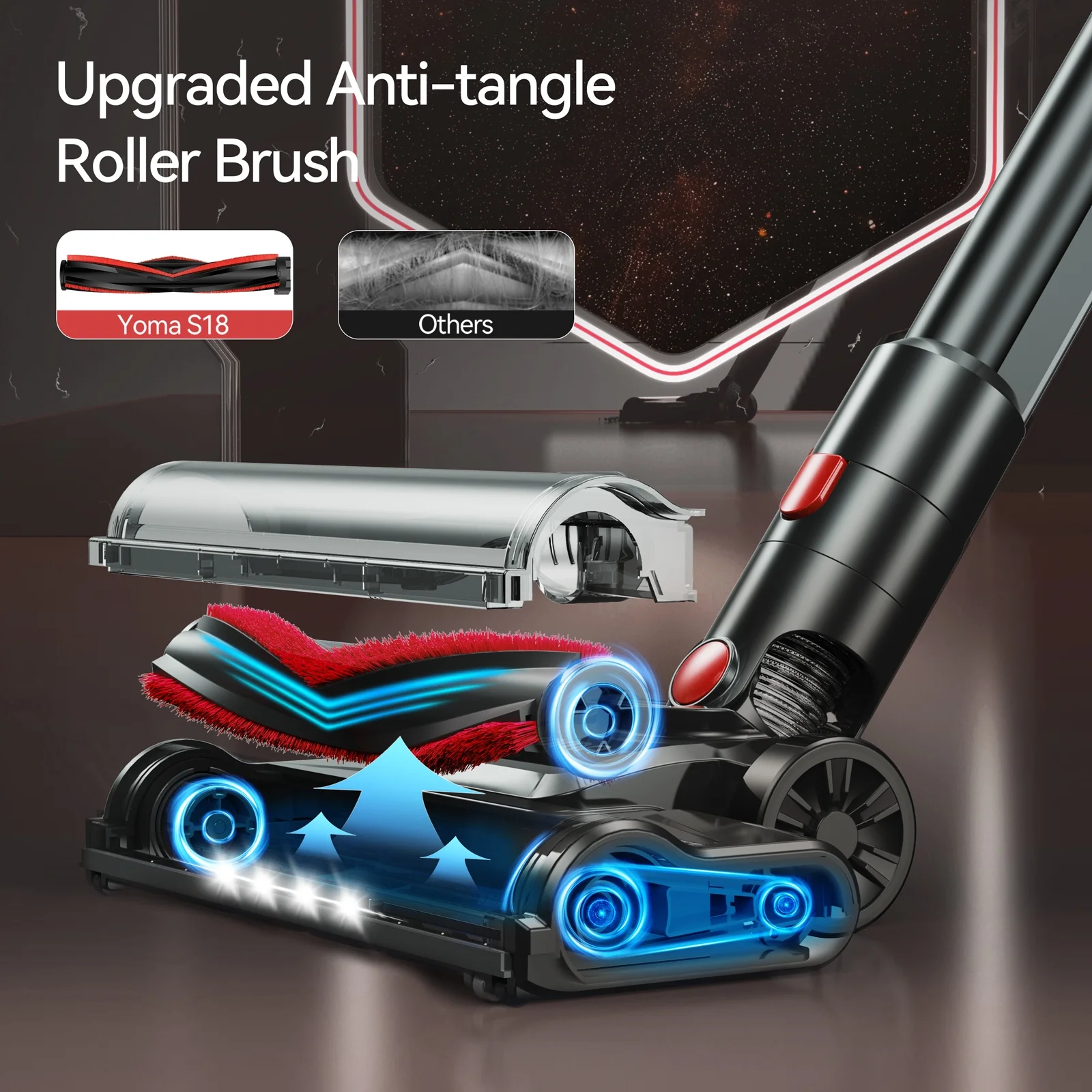 YOMA S18 Cordless Vacuum Cleaner, 6 in 1 Lightweight Stick Vacuum with Detachable Battery, 26Kpa Powerful Suction Vacuum Cleaner for Home Carpet Hardfloor Pet Hair - Image 8