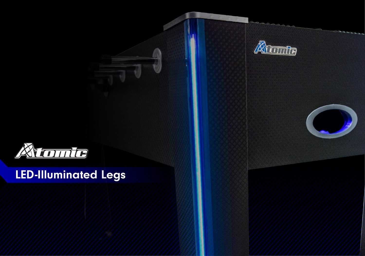 Atomic Azure LED Light Up Foosball Table with Interactive Inrail LED Lighting and Cascading Effects Paired with In Game Music - Image 9