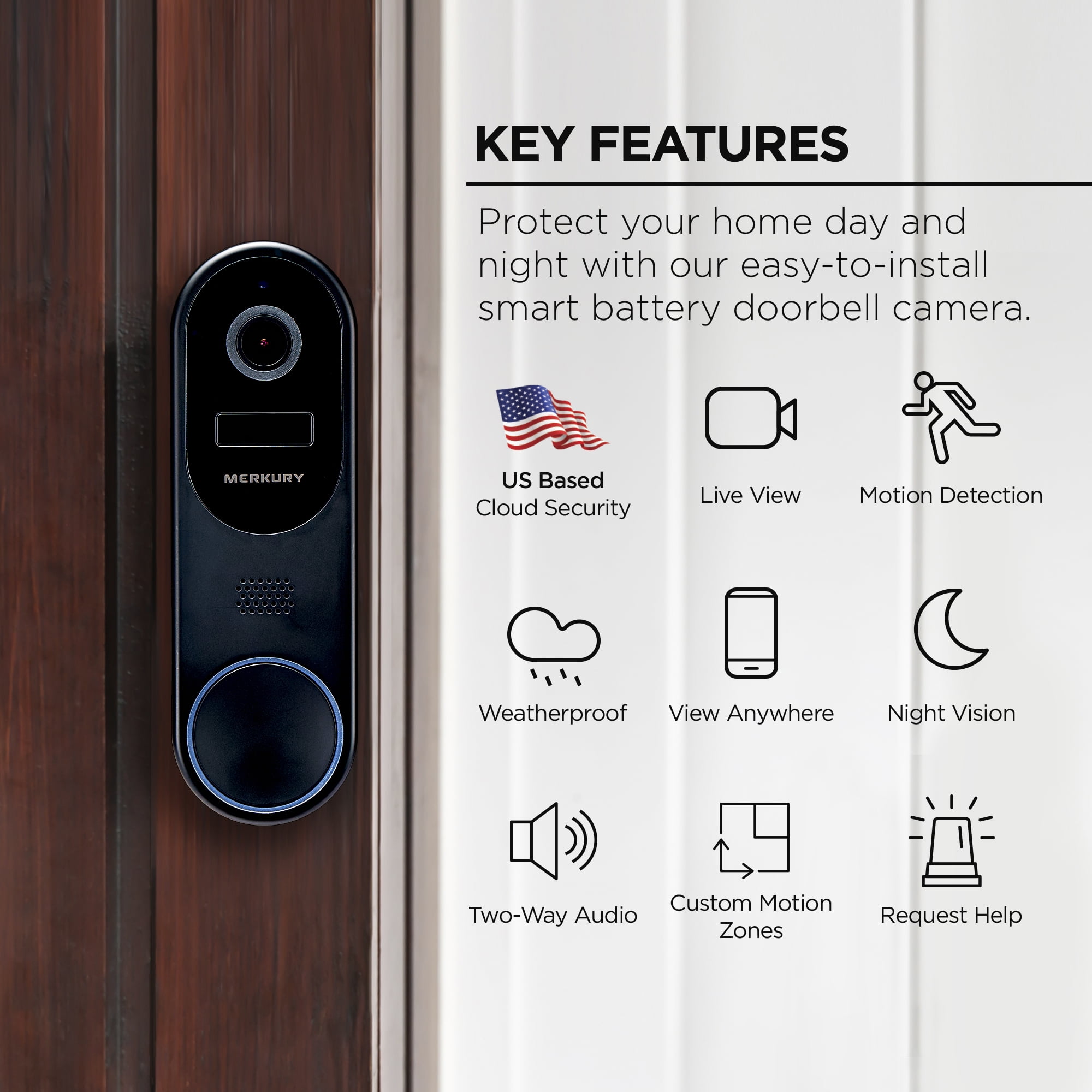 Merkury Smart Doorbell Camera - Wire-Free Battery Cam with Chime & Intelligent Alerts (1-Pack) - Image 11