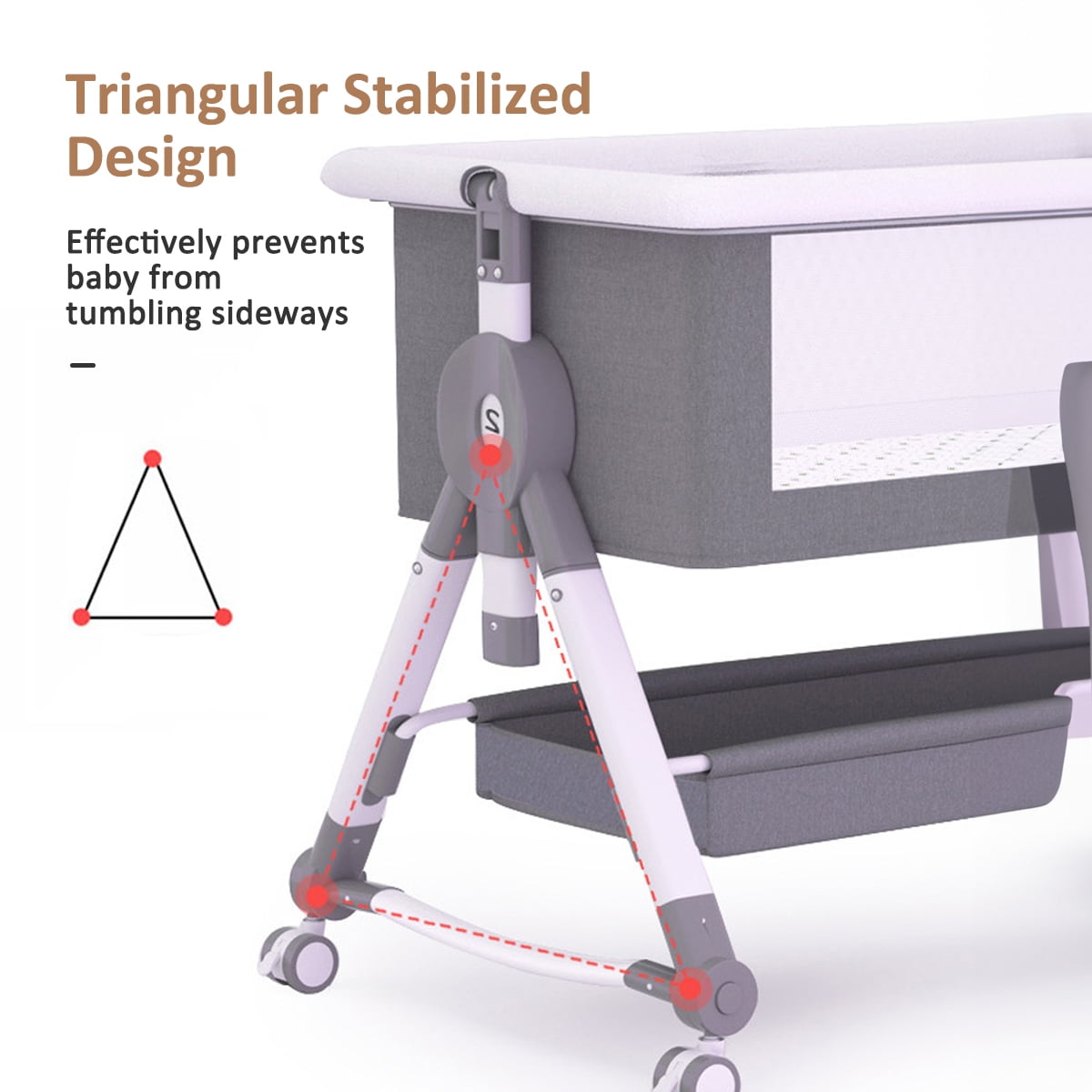 BEJOLO 5-in-1 Baby Bassinet, Adjustable Height Infant Bedside Crib with Diaper Table, 0-24 Months, Gray - Image 9