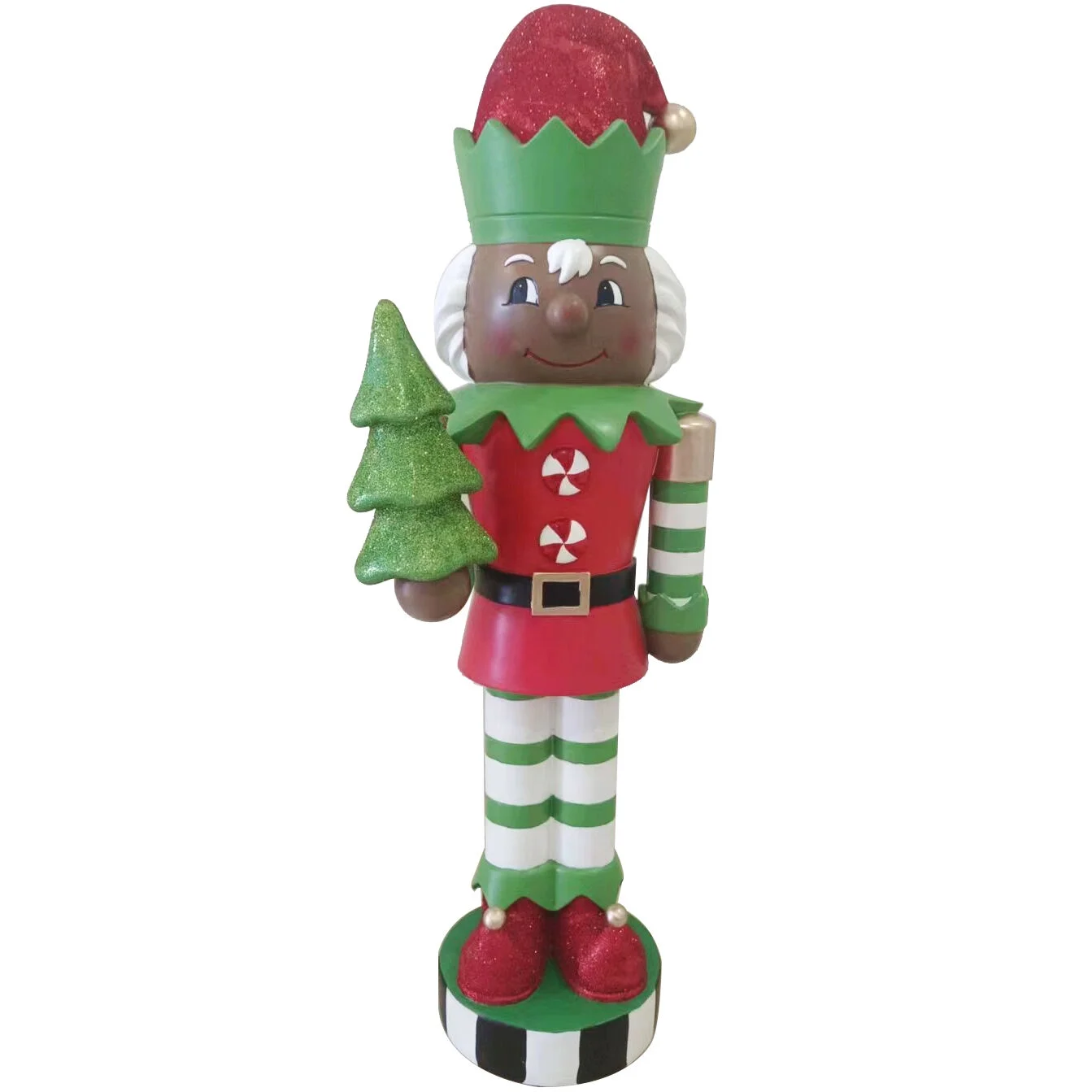 Fraser Hill Farm 48-inch African American Elf Nutcracker Figurine Holding Tree in Red/Green, FFMG048-0ELF-MLTAA - Image 5