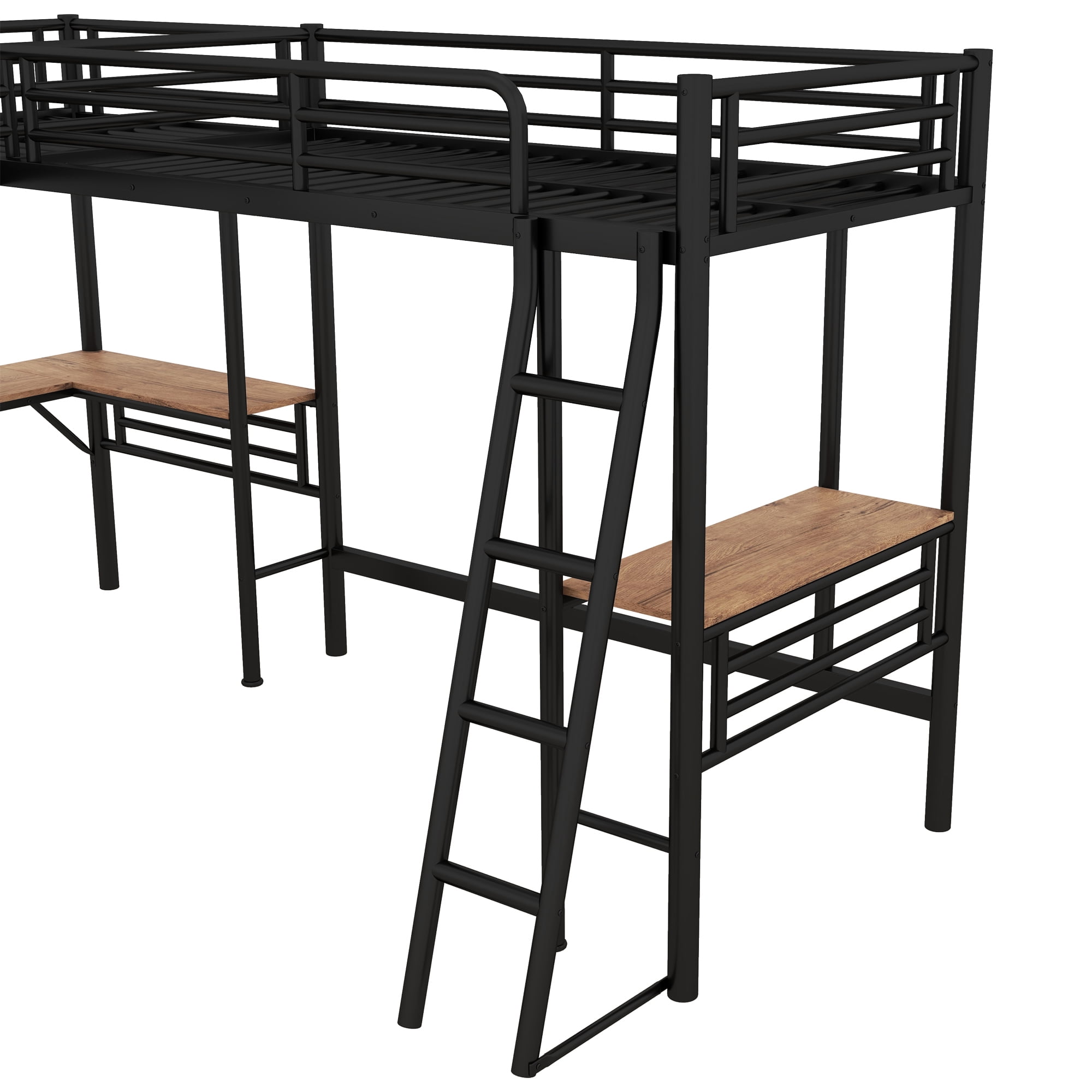 Euroco Metal L-Shaped Twin Size Loft Bed with Two Desk for Kids Teens Bedroom, Black - Image 10