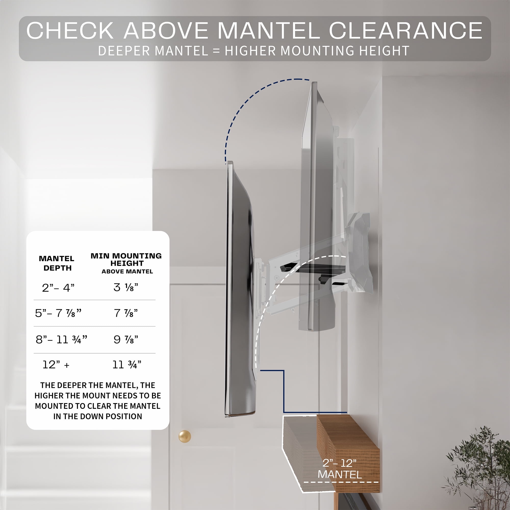 VIVO White Electric Adjustable TV Above Fireplace Mount for 37" to 70" Screens - Image 6