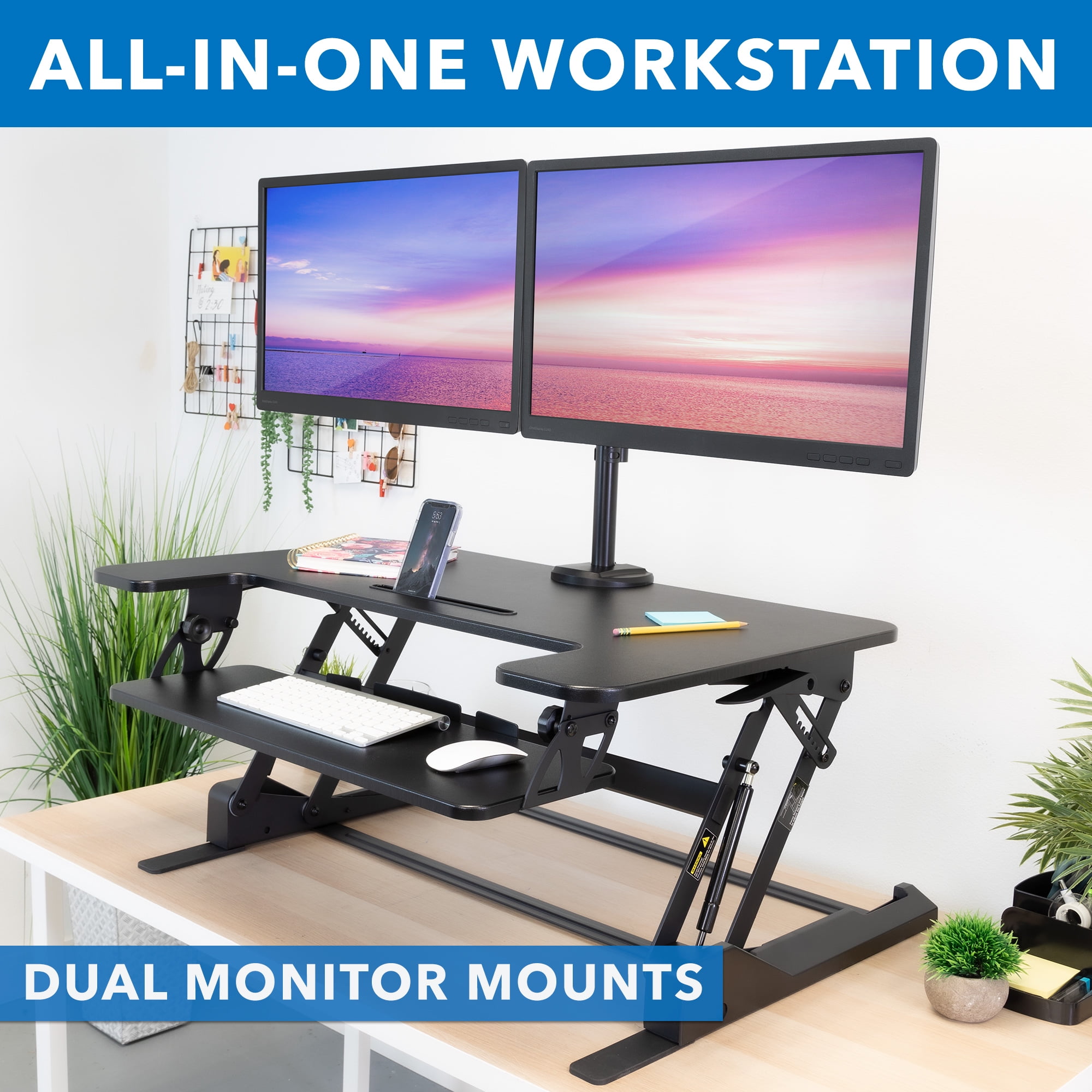 Mount-It! Standing Desk Converter with Dual Monitor Mount, 36 inch Platform, Fits Up To 32" Monitors - Image 6