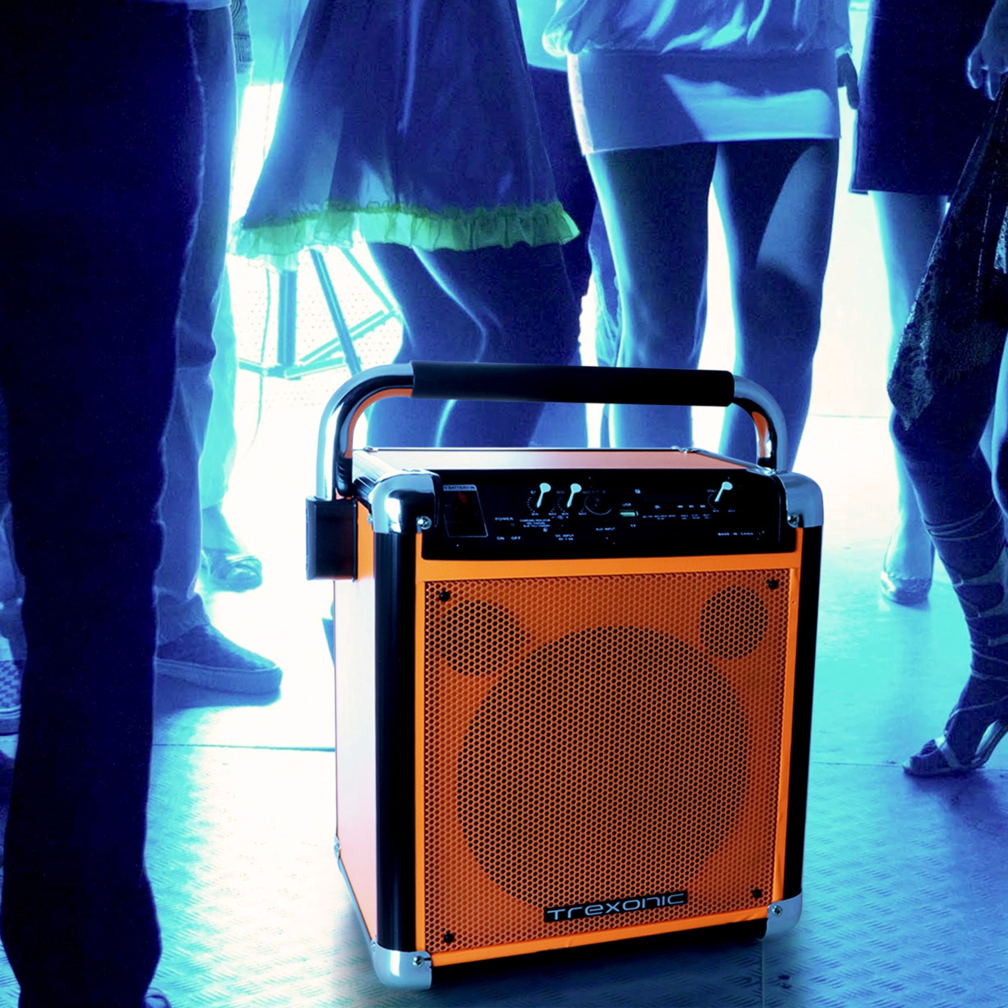 Trexonic Wireless Portable Party Speaker with USB Recording, FM Radio & Microphone, Orange - Image 4