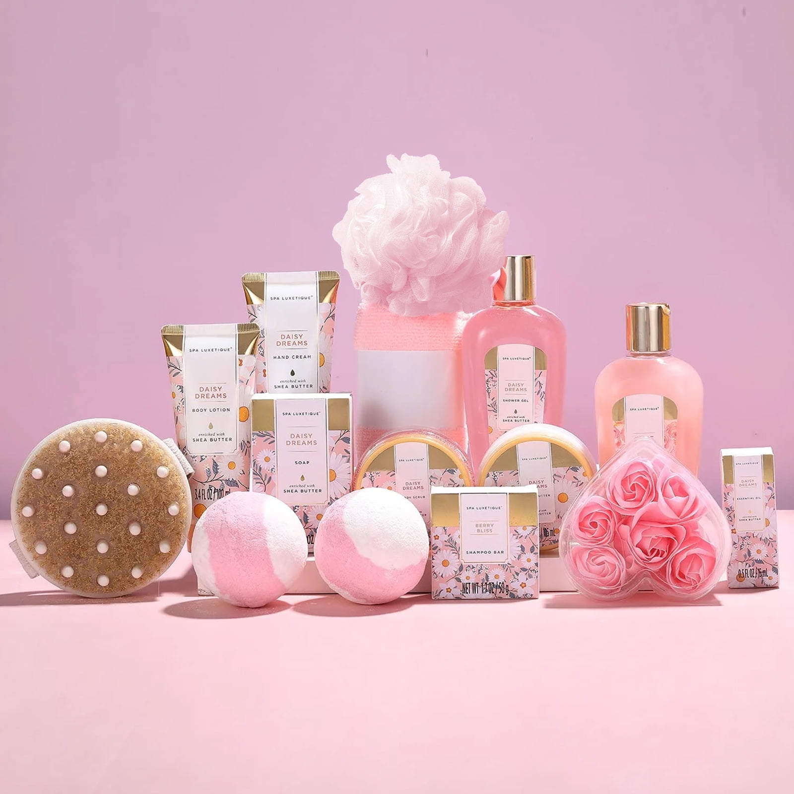 Spa Baskets Gift Sets for Women - 15 Pcs Rose Luxury Bath Relaxing Home Spa Kit Valentines Day Birthday Gifts Bag for Mom - Image 4