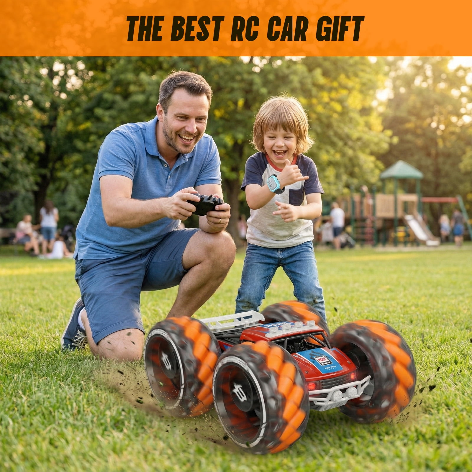 RC Car Truck, Keenstone 1:10 Giant Wheel Remote Control Toy Car with High-Speed Climbing and Colorful Gradient Lights with Music, Christmas Birthday Gift for Boys Kids, Orange - Image 6