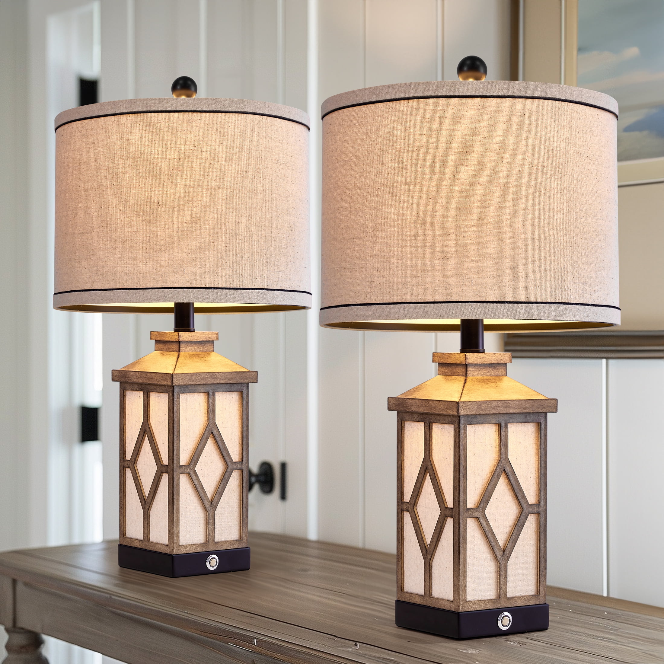 Yokila 23.5'' Touch Control Table Lamp Set of 2 with USB Ports 3-Way Dimmable Farmhouse Plastic Bedside Nightstand Lamps for Living Room Bedroom(2 Bulbs Included) - Image 6