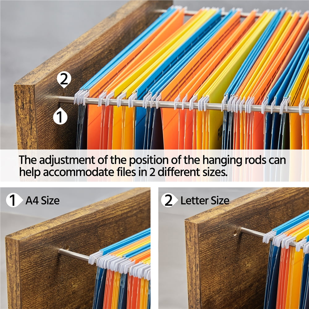 Alden Design Designs Rolling File Cabinet with 2 Drawers and Open Shelving, Rustic Brown - Image 4