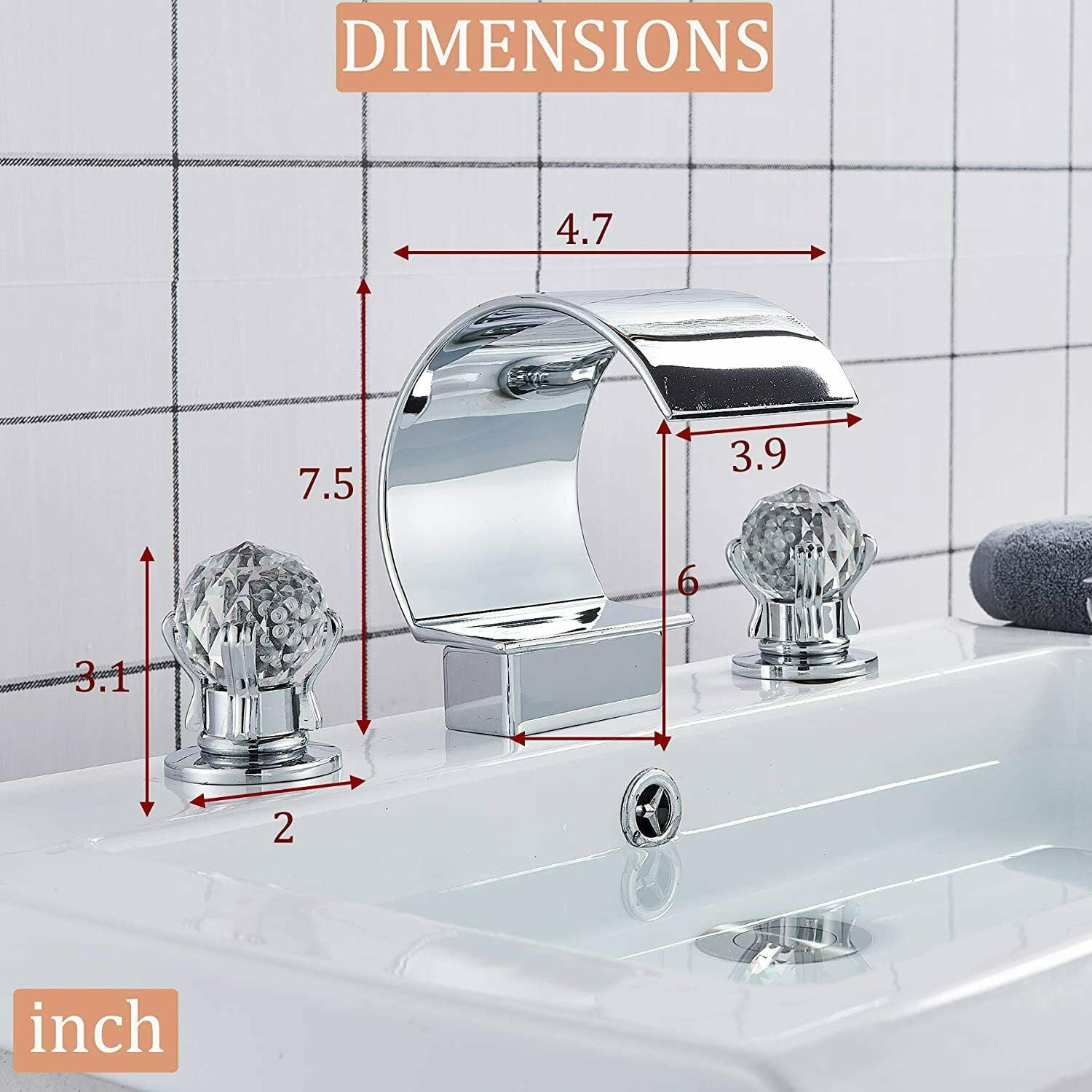 Widespread Bathroom Basin Faucet Crystal Handle Sink Mixer Tap Chrome Finish - Image 6
