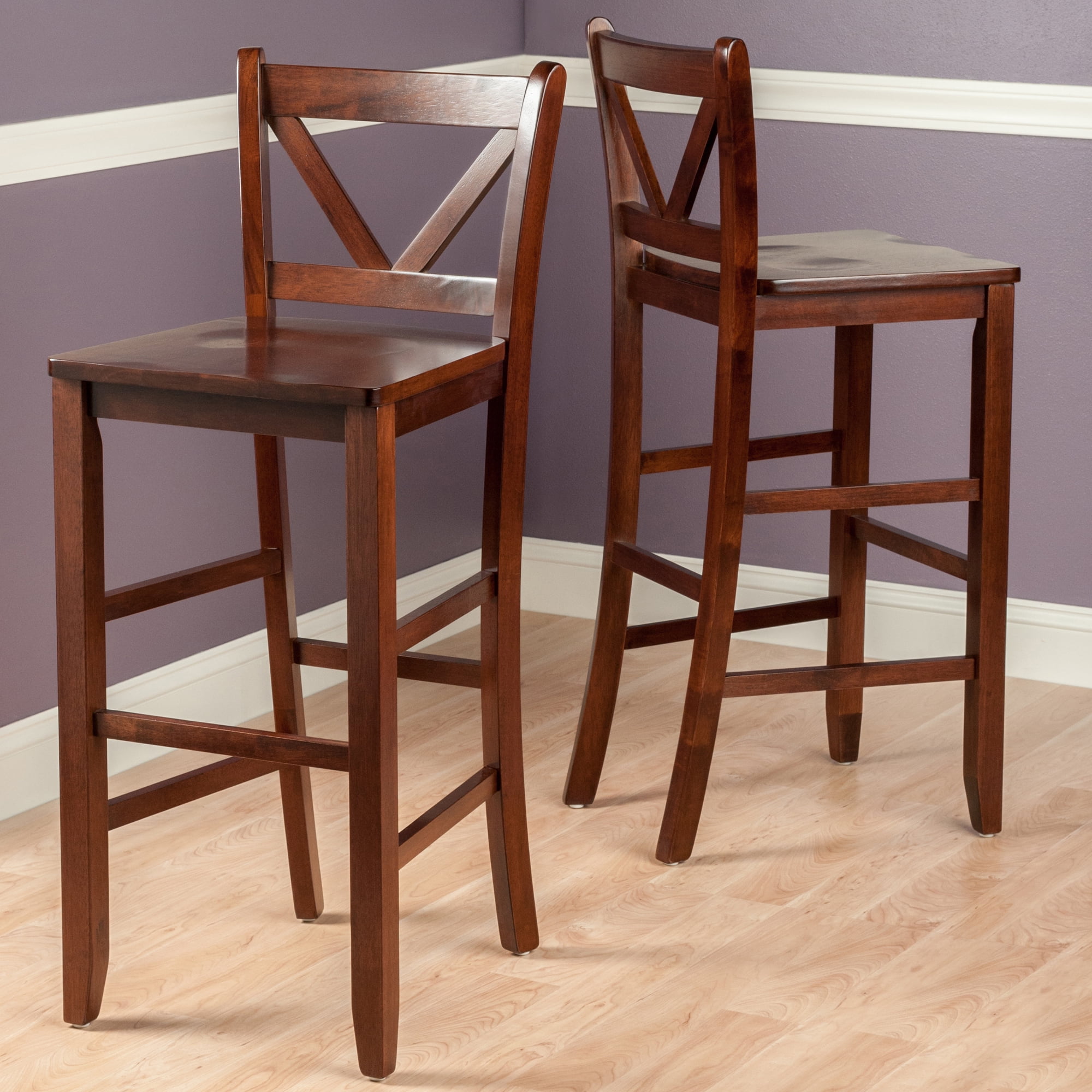 Winsome Wood Victor 30" V-Back Bar Stool, Set of 2, Walnut Finish - Image 4