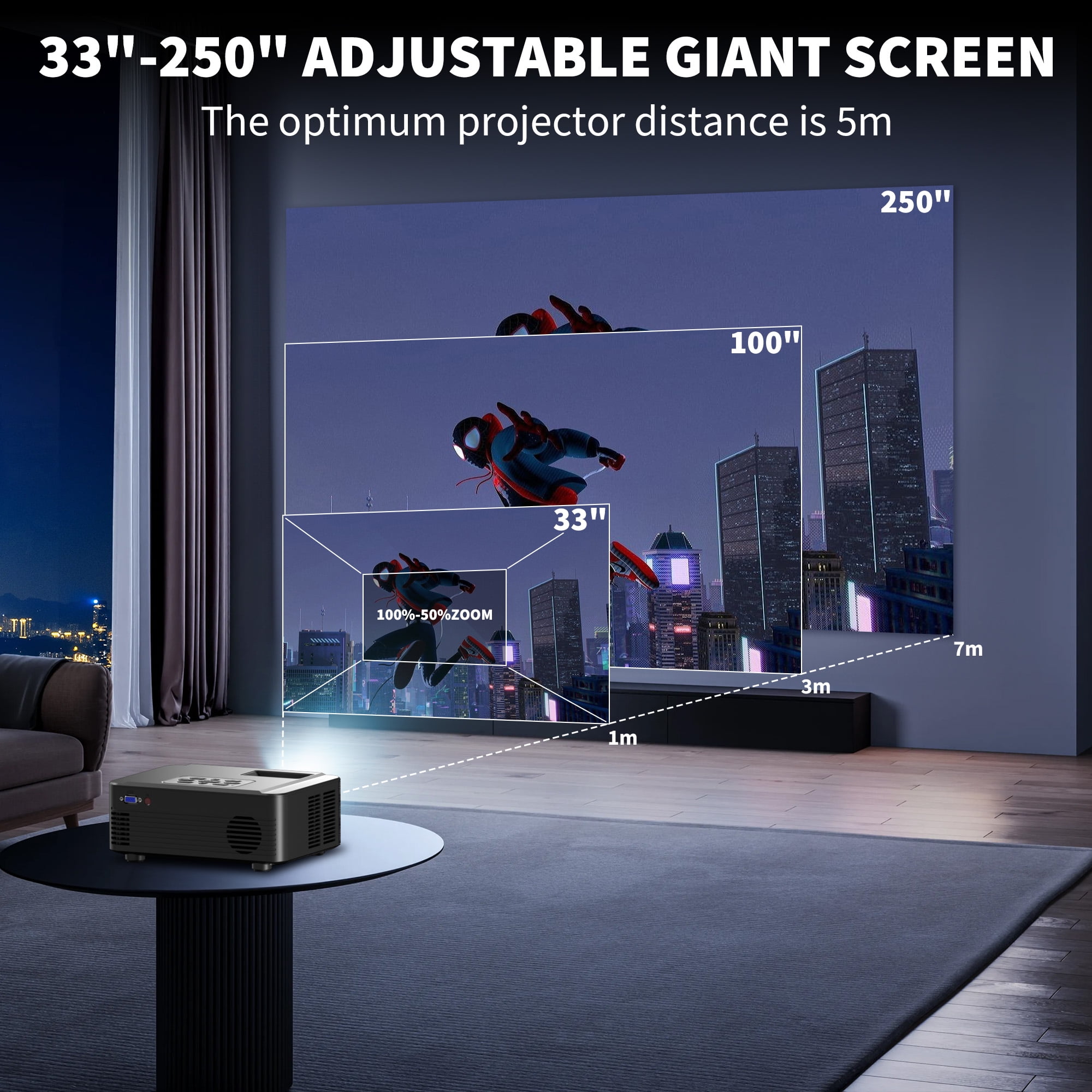 5G Projector with WIFI and Bluetooth,13000L Native 1080P Projector,450 ANSI Portable Movie Projector for Outdoor Use,Zoom Function,Home Video Led Projector Compatible with IPhone/Android/TV Stick - Image 5