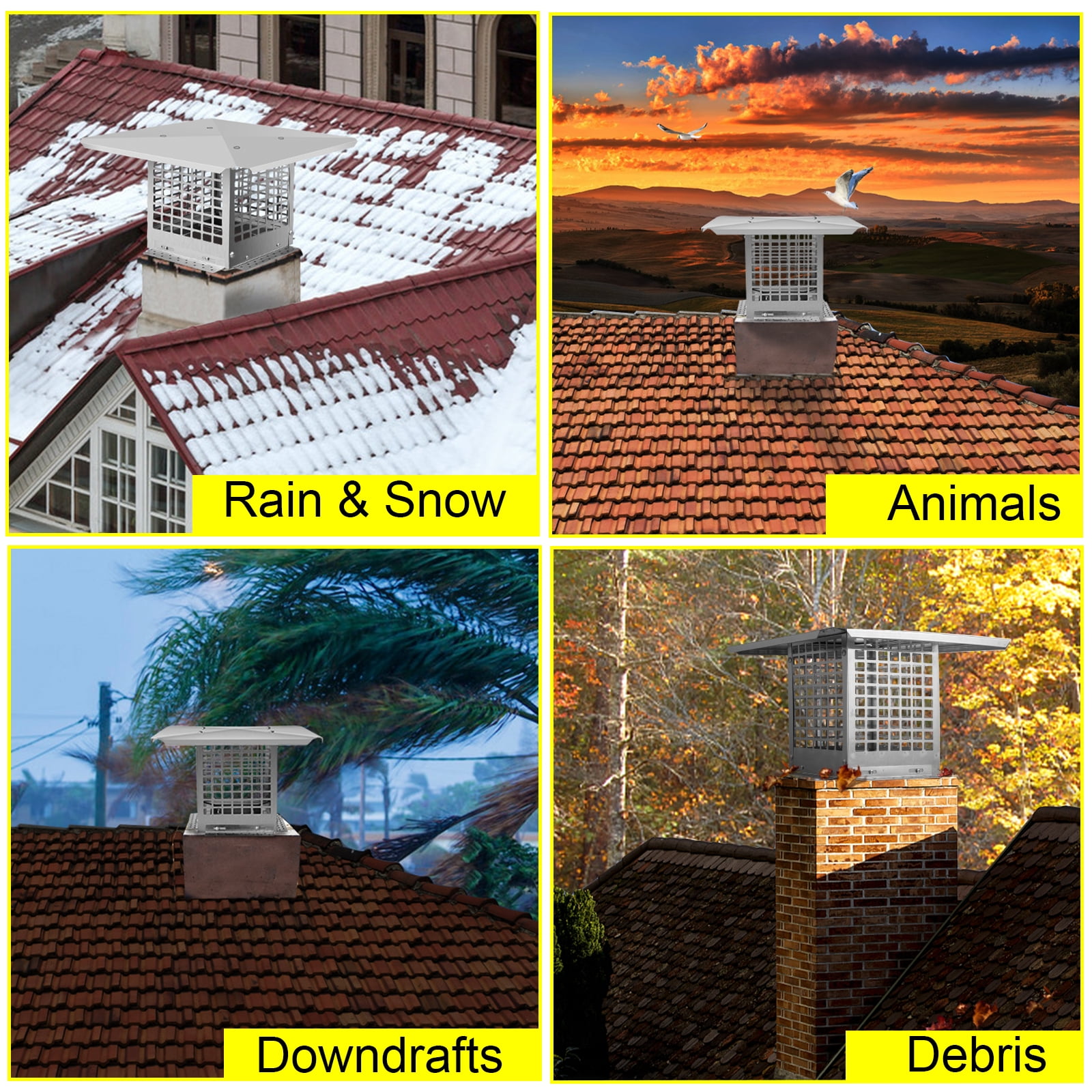 VEVOR Chimney Cap, 8" x 8" Flue Caps, 304 Stainless Steel Fireplace Chimney Cover, Adjustable Metal Spark Arrestor with Bolts Screws, Mesh Chimney Flue Cover for Outside Existing Clay Flue Tile - Image 9