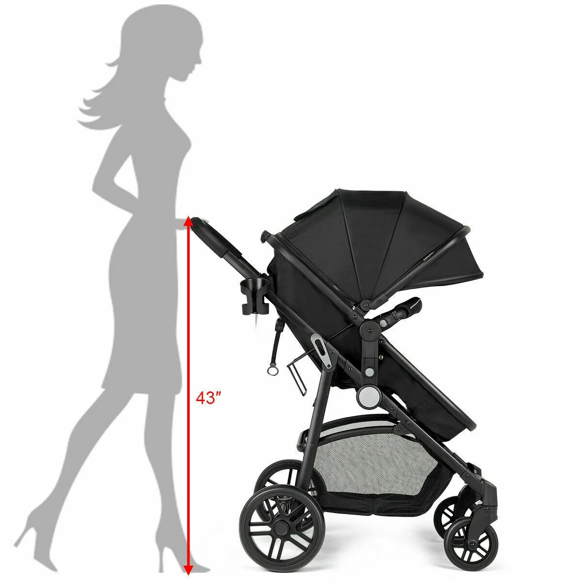 Costway Foldable Baby Stroller 2 in 1 Newborn Infant Travel Buggy Pushchair 22 lbs Black - Image 3