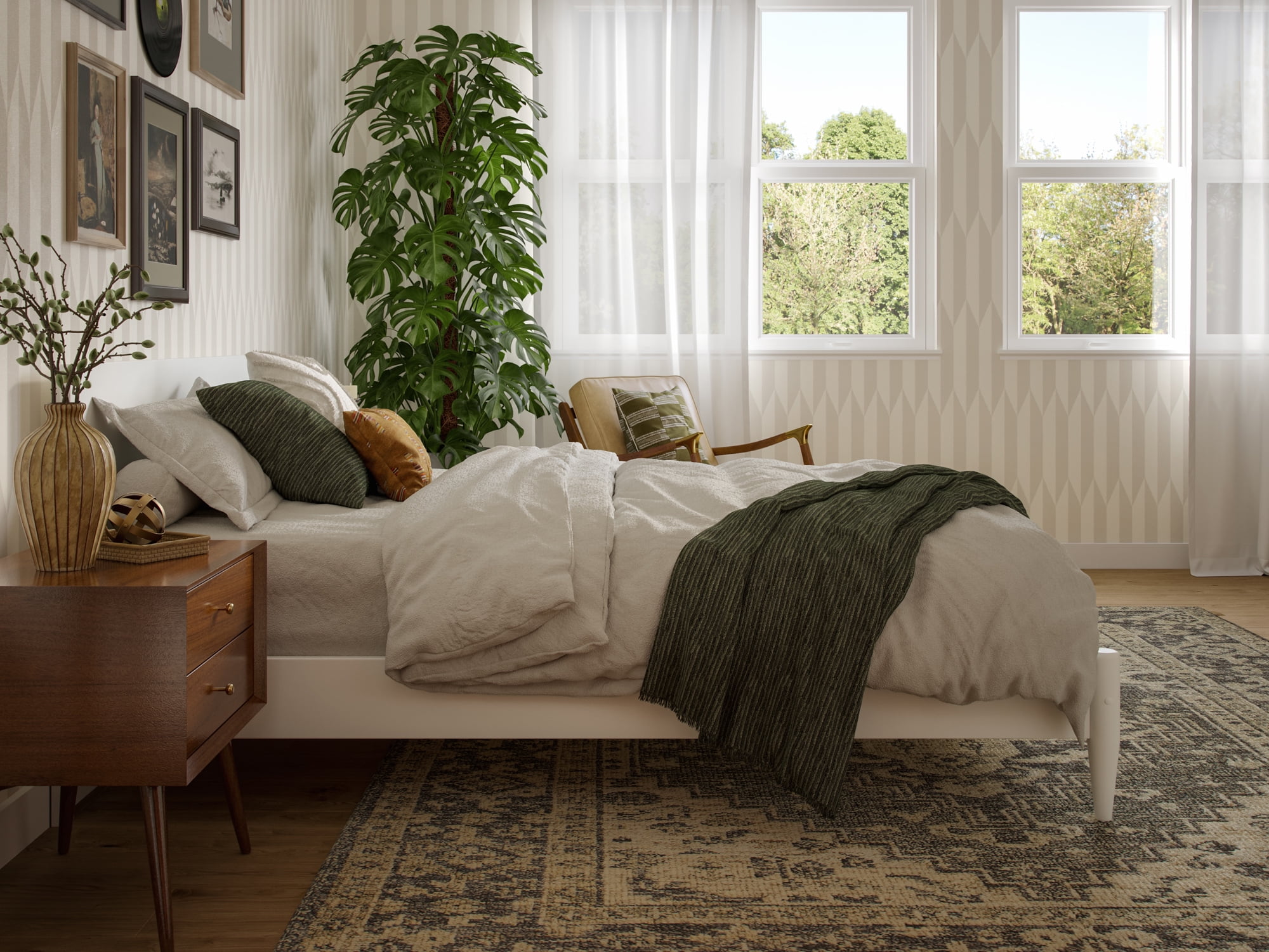 AFI Aria Full Modern Solid Wood Low Profile Platform Bed, White - Image 3