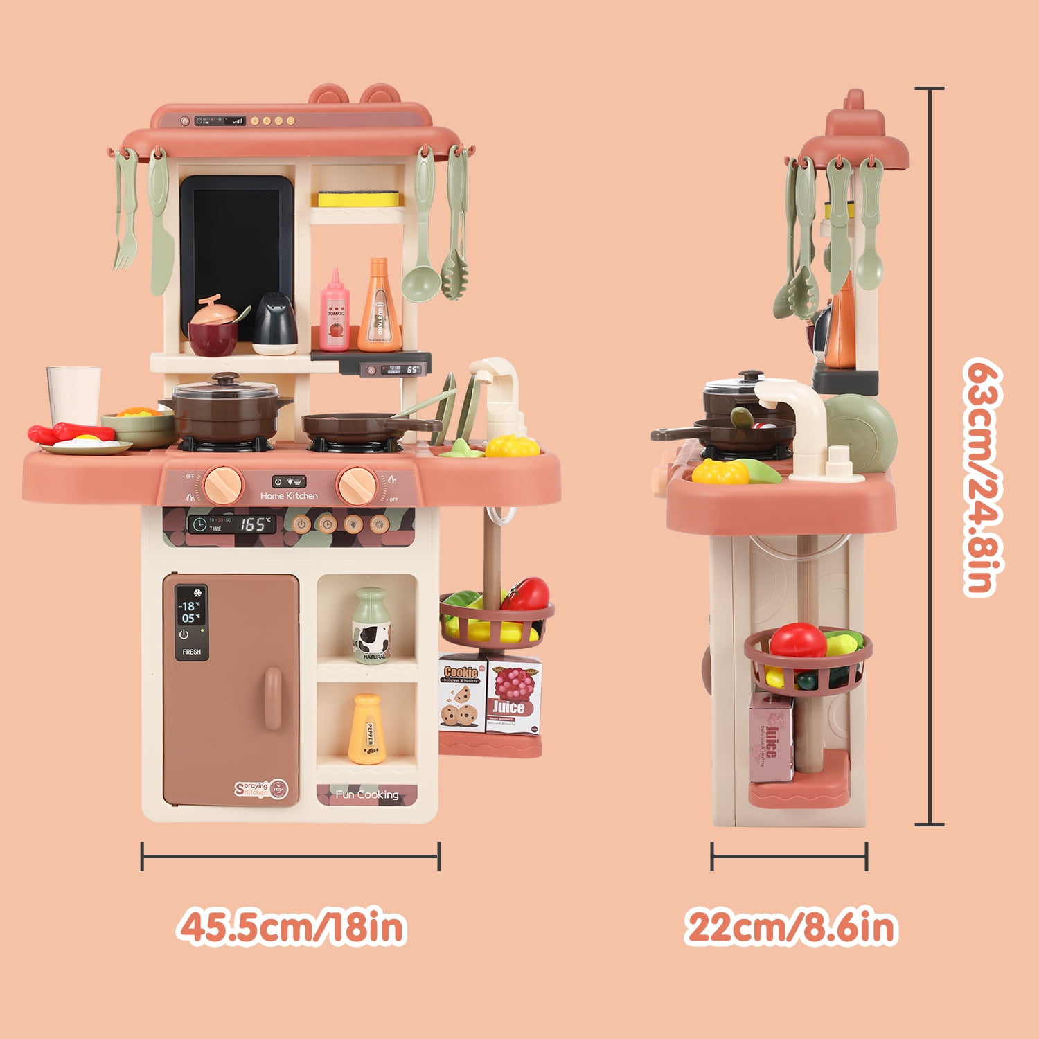 Zacro Play Kitchen Set for Kids, 25Inch Kids Play Kitchen with Realistic Lights and Sounds Simulation of Spray, 42PCS Toy Kitchen Set for Toddlers Girls Boys Gift - Image 8