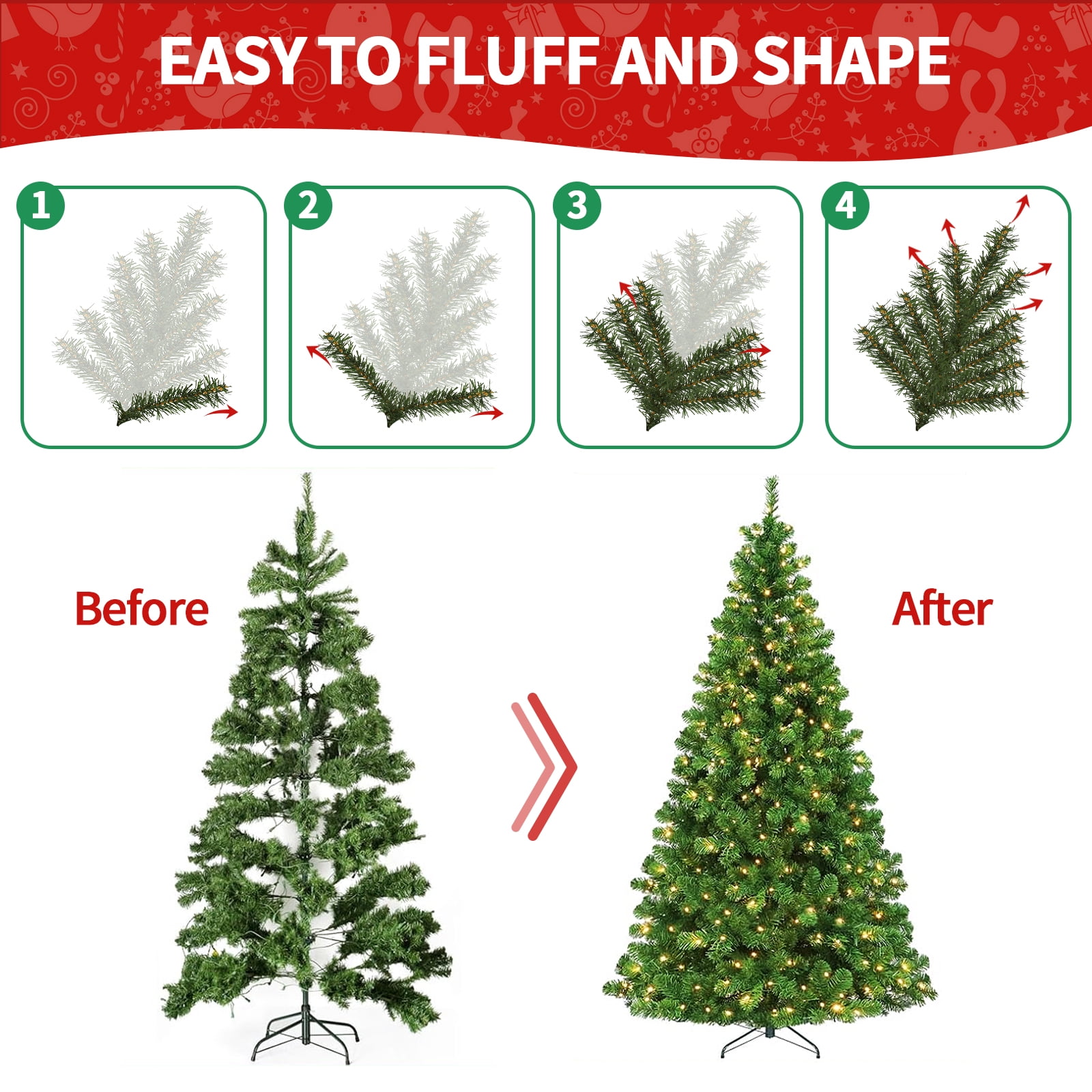 Vebreda Pre-Lit Artificial Christmas Tree 7.5ft with 450 Clear Incandescent Mini Lights, Indoor Outdoor Green - Image 8