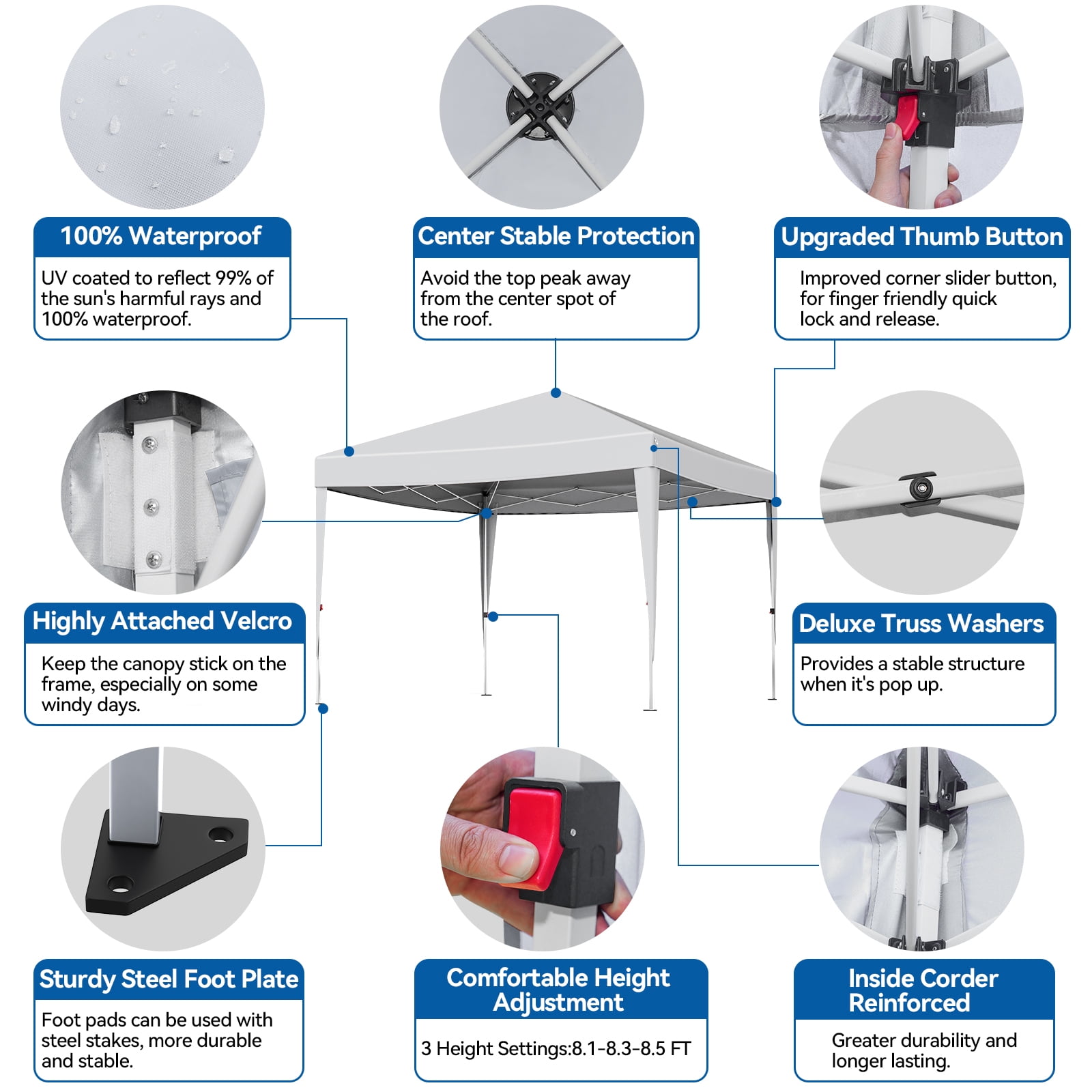 VECUKTY 10 x 10ft Pop up Canopy Tent with Sidewalls, Wheeled Bag, Shelter for Outdoor Shade, White - Image 3