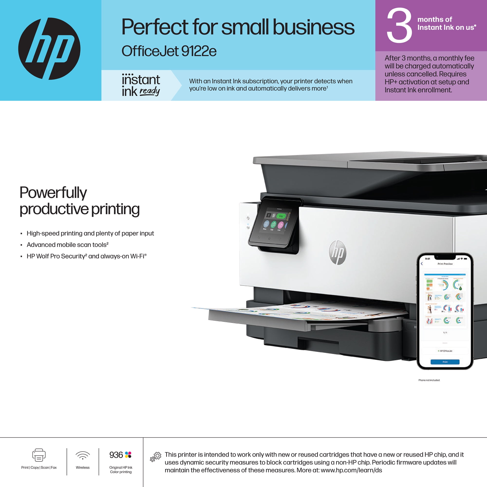 HP OfficeJet 9122e Wireless All-in-One Color Inkjet Printer, Scanner, Copier, Fax, ADF, 3 months Instant Ink - Image 16