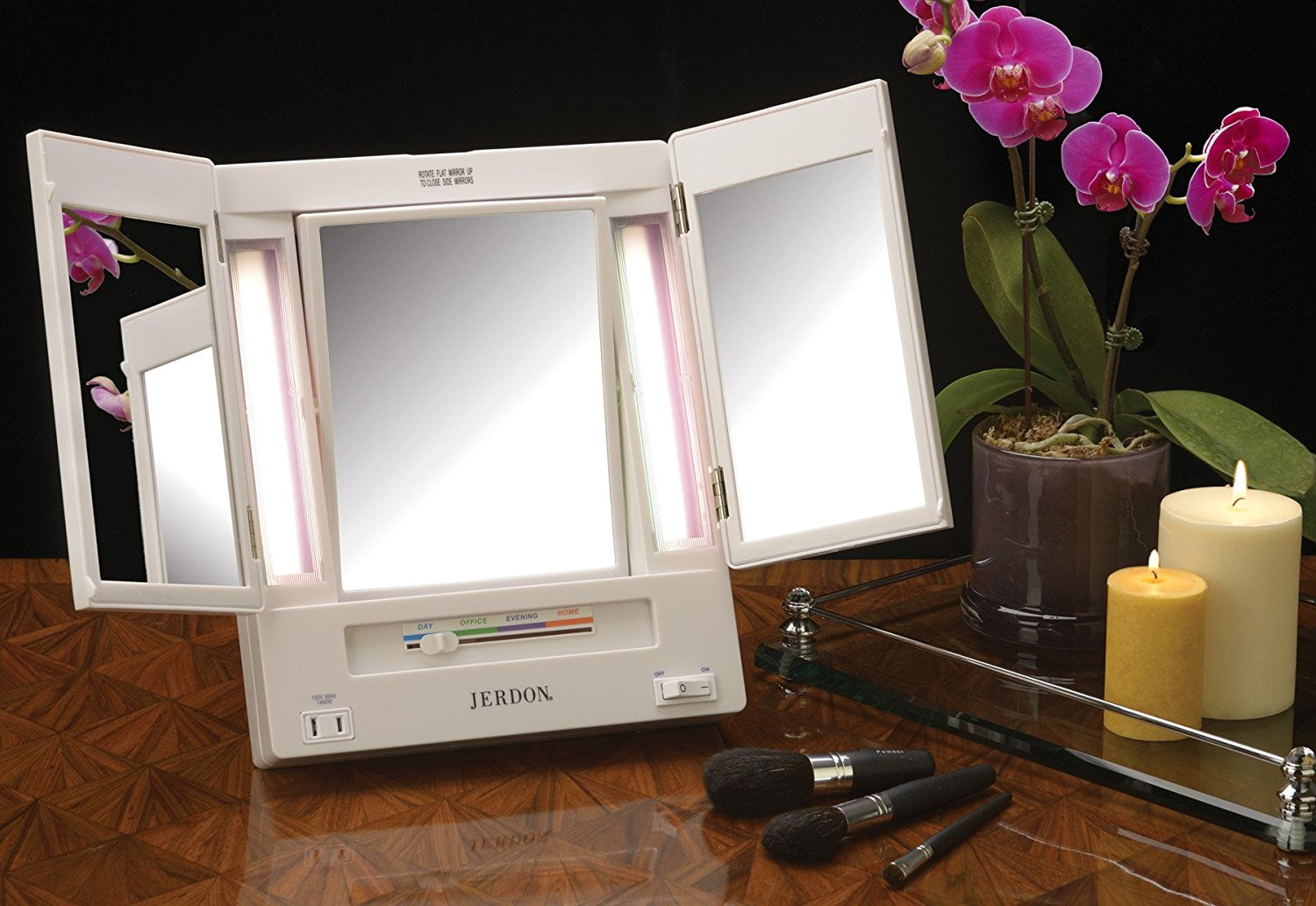 Jerdon Tri-Fold Makeup Mirror with Variable Light Settings, 5X- 1X Magnification, White-Model JGL9W - Image 8
