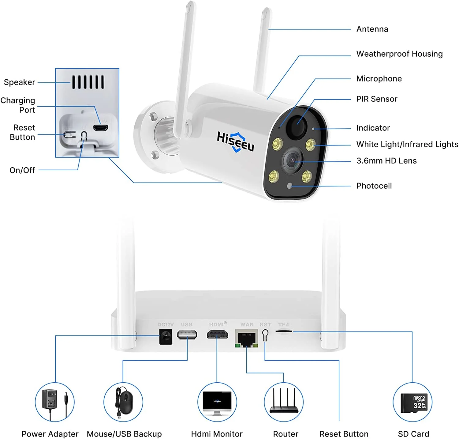 Hiseeu Solar Battery Wireless Security Camera 4MP Home Outdoor Cameras System with 10CH NVR 1TB HDD Color Night Vision PIR Motion Detection - Image 3