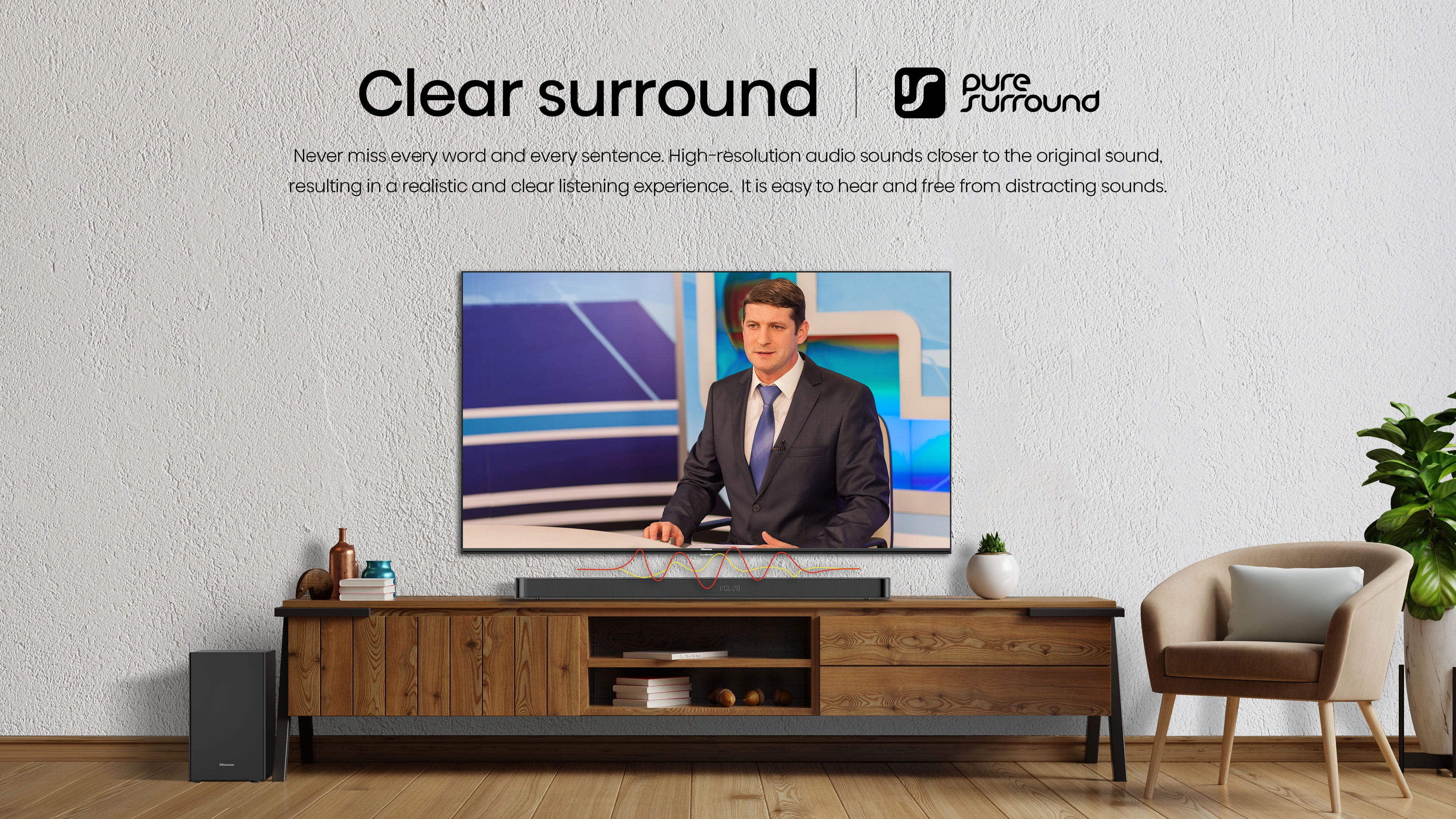 Hisense HS212F 2.1 Channel Sound Bar with Wireless Subwoofer, 120W, Dolby Audio, Pure Surround, Ezplay Support, Roku TV Ready, Bluetooth, HDMI ARC/Optical/AUX/USB (Model HS212F) Black - Image 7