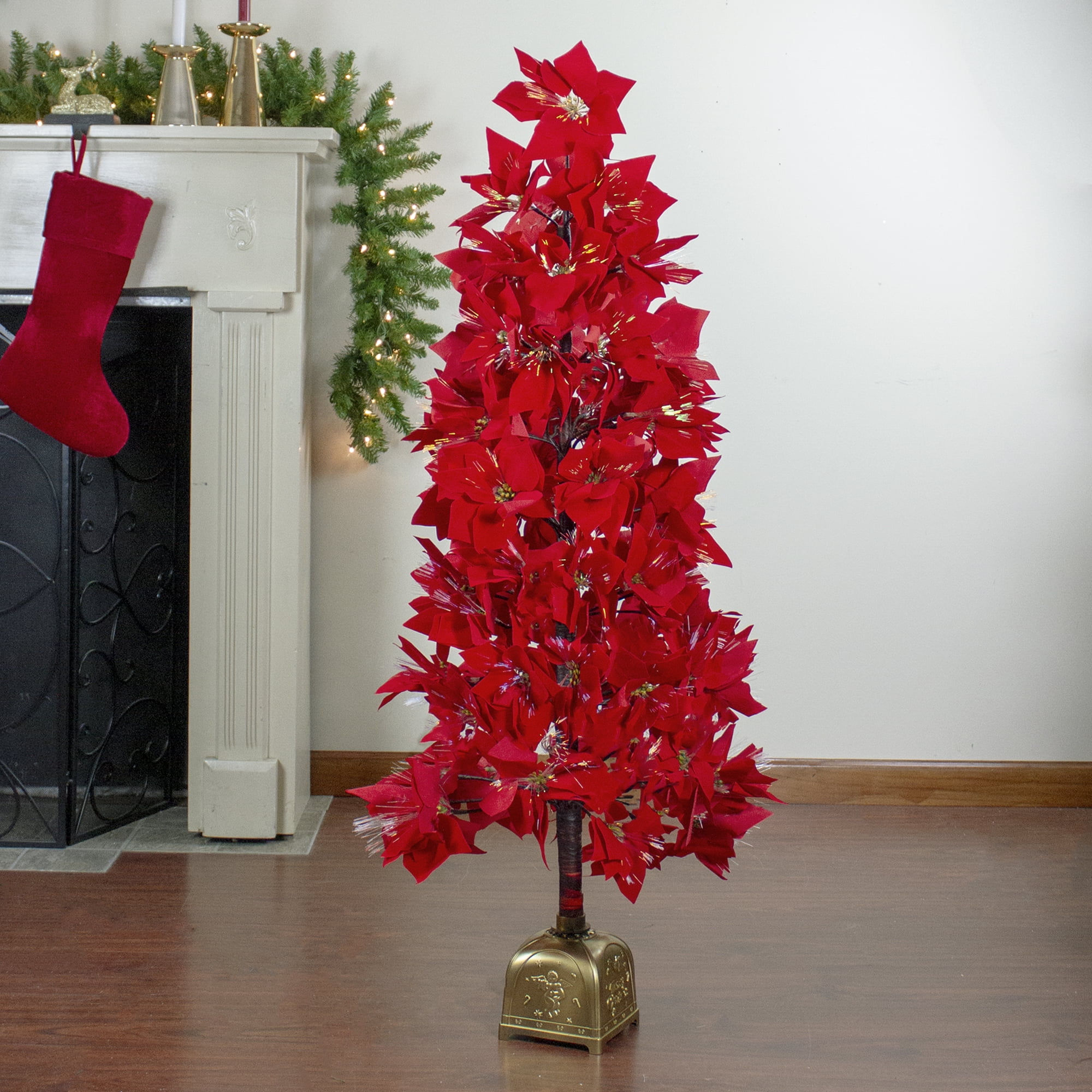 Northlight 4' Prelit Artificial Christmas Tree Fiber Optic Color Changing Red Poinsettia - Image 3