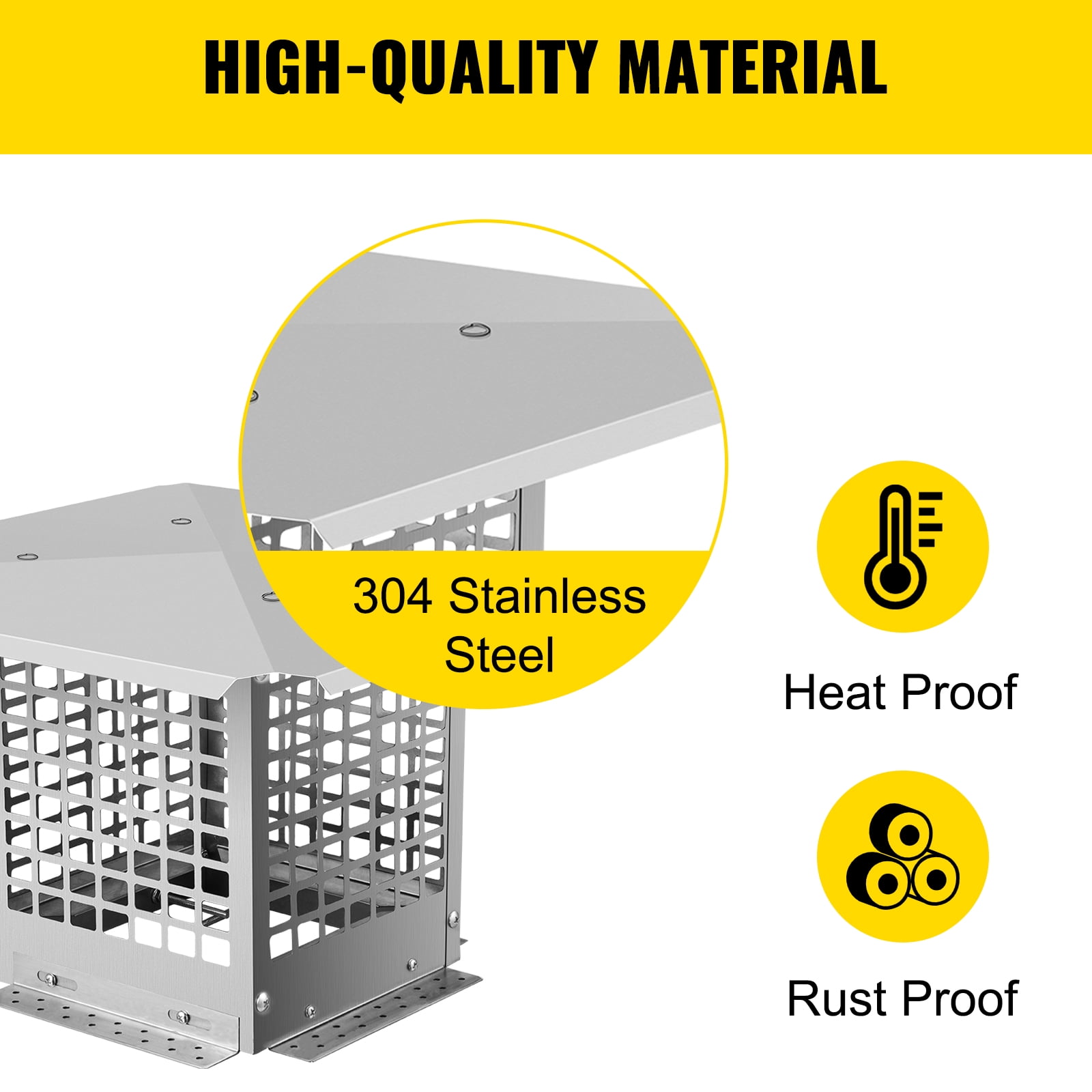 VEVOR Chimney Cap, 8" x 8" Flue Caps, 304 Stainless Steel Fireplace Chimney Cover, Adjustable Metal Spark Arrestor with Bolts Screws, Mesh Chimney Flue Cover for Outside Existing Clay Flue Tile - Image 8