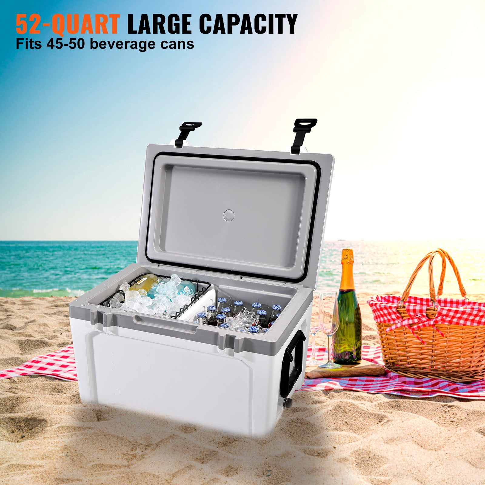 VEVOR Hard Cooler 52 Quart,Insulated Portable Cooler 50-Can Capacity Ice Chest,Ice Retention Cooler with Heavy Duty Handle - Image 6
