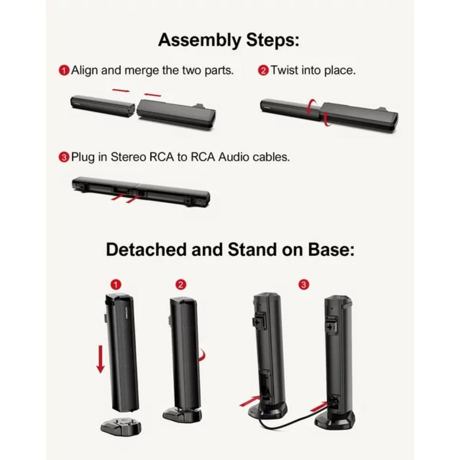 ULTIMEA 2.2ch Sound Bar for TV, Built-in Dual Subwoofer, 2 in 1 Separable Bluetooth 5.3 Soundbar , Bassmax Adjustable TV Surround Sound Bar, HDMI-ARC/Optical/Aux Home Theater Speakers, Wall Mount - Image 7