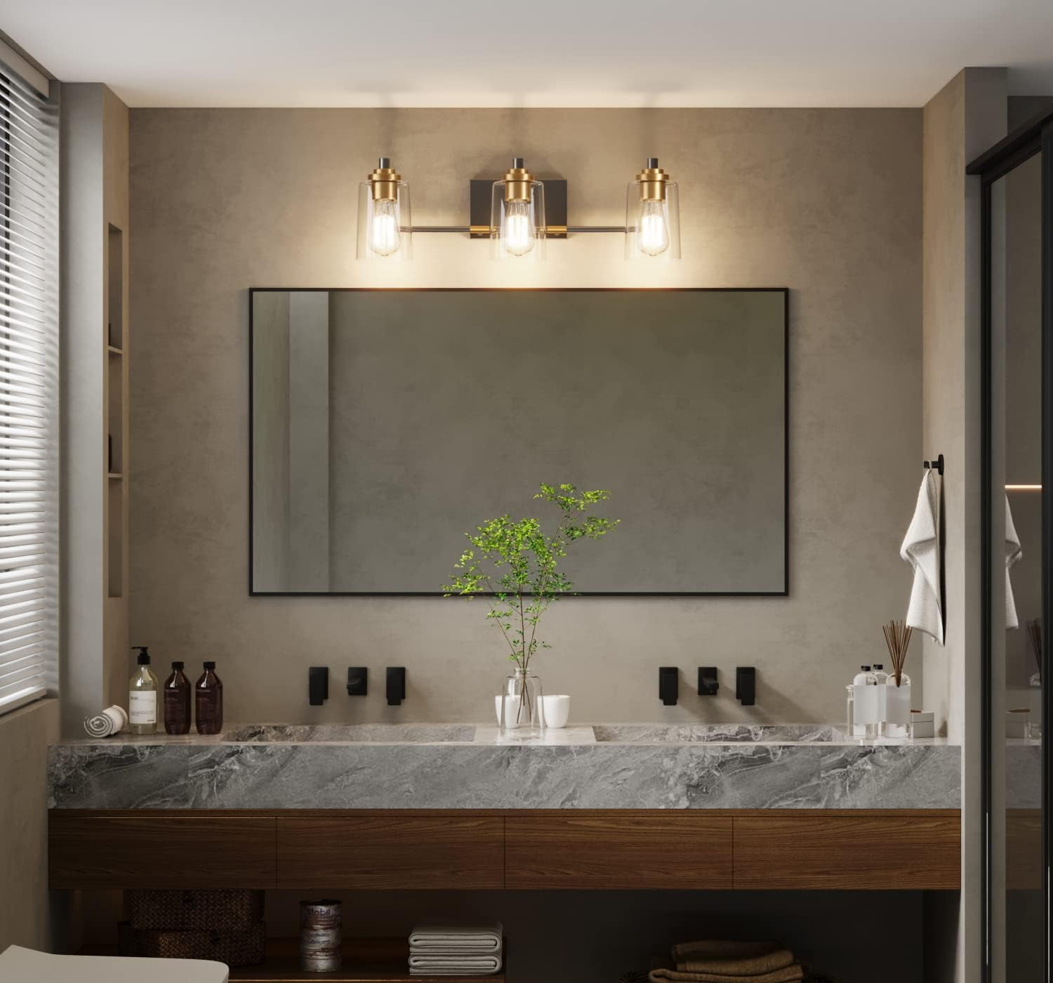 3 Head Vintage Bath Vanity Light Wall Bathroom Over Mirror Modern Glass Shade Light Fixtures (3 Lights-Exclude Bulb) - Image 3