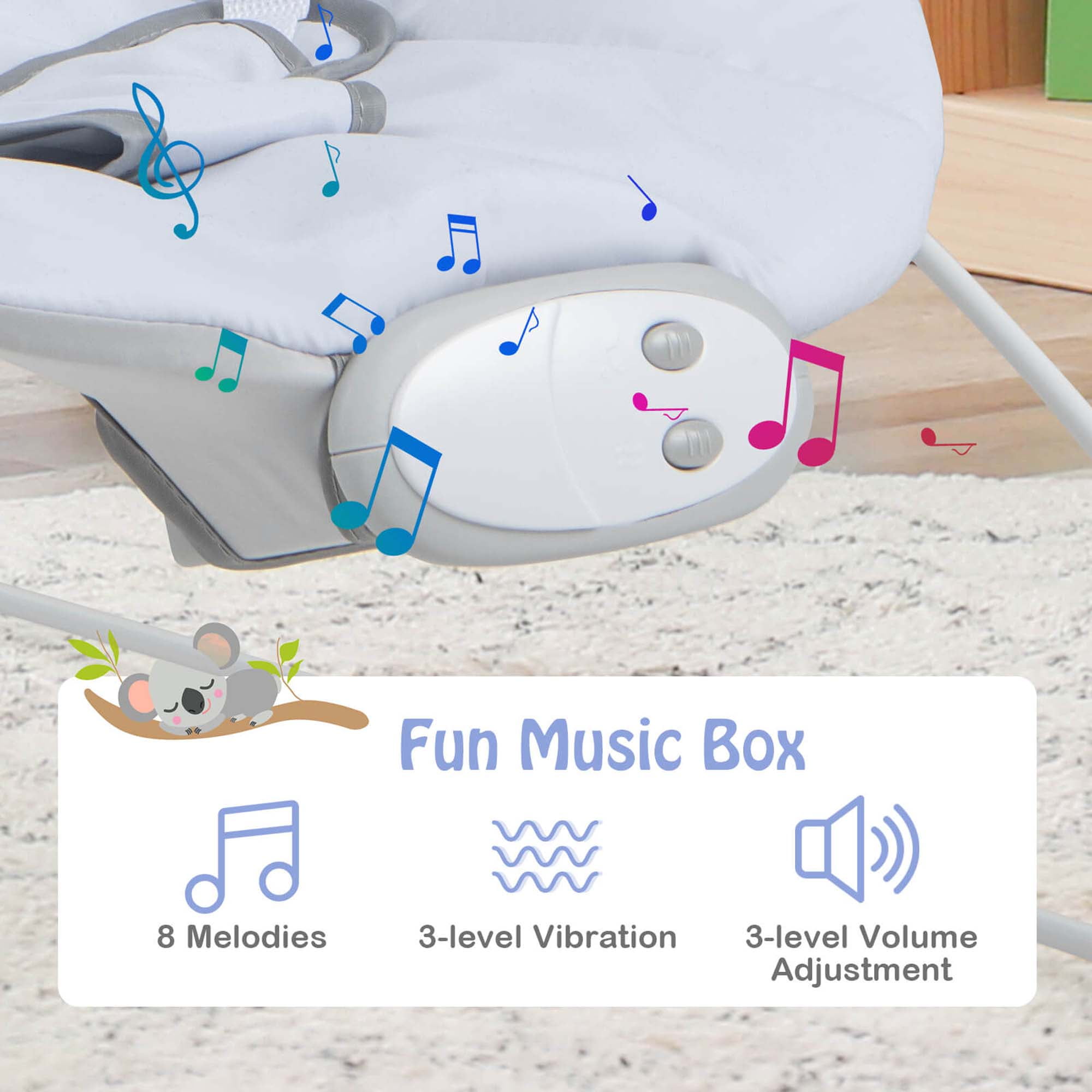 Costway Portable Baby Bouncer Vibration Infant Rocker Seat with Detachable Toy Bar - Image 6