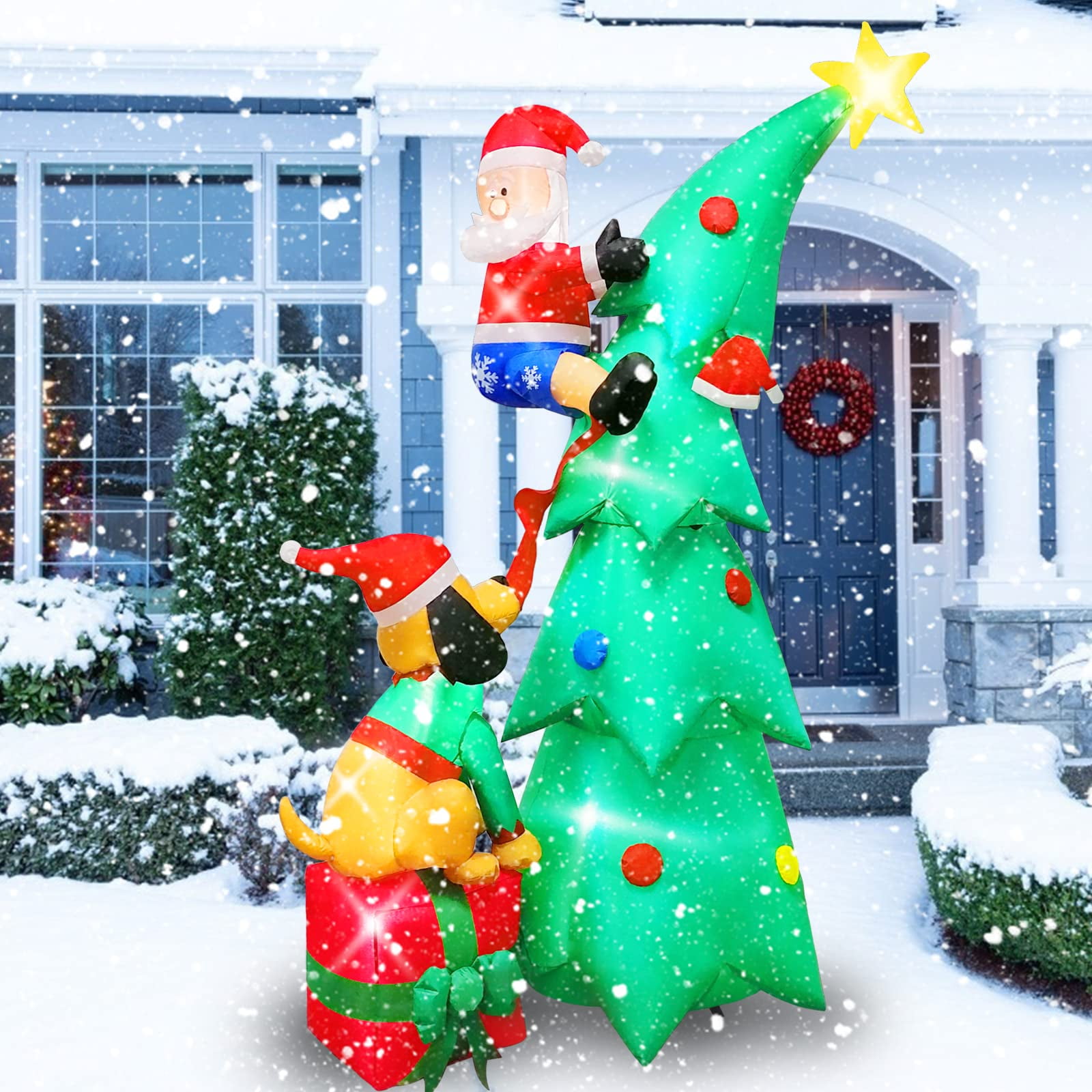 Husfou 7ft Christmas Inflatable LED Santa Claus Christmas Tree with Dog, Buit-in 6 LED Lights Blow up Yard Inflatable Decorations for Outdoor Lawn Holiday - Image 7