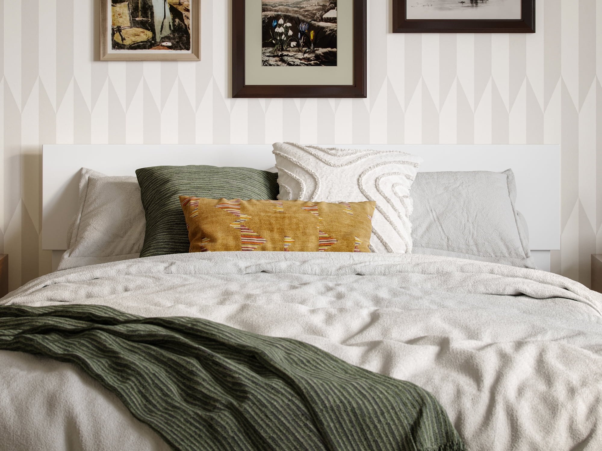 AFI Aria Full Modern Solid Wood Low Profile Platform Bed, White - Image 4