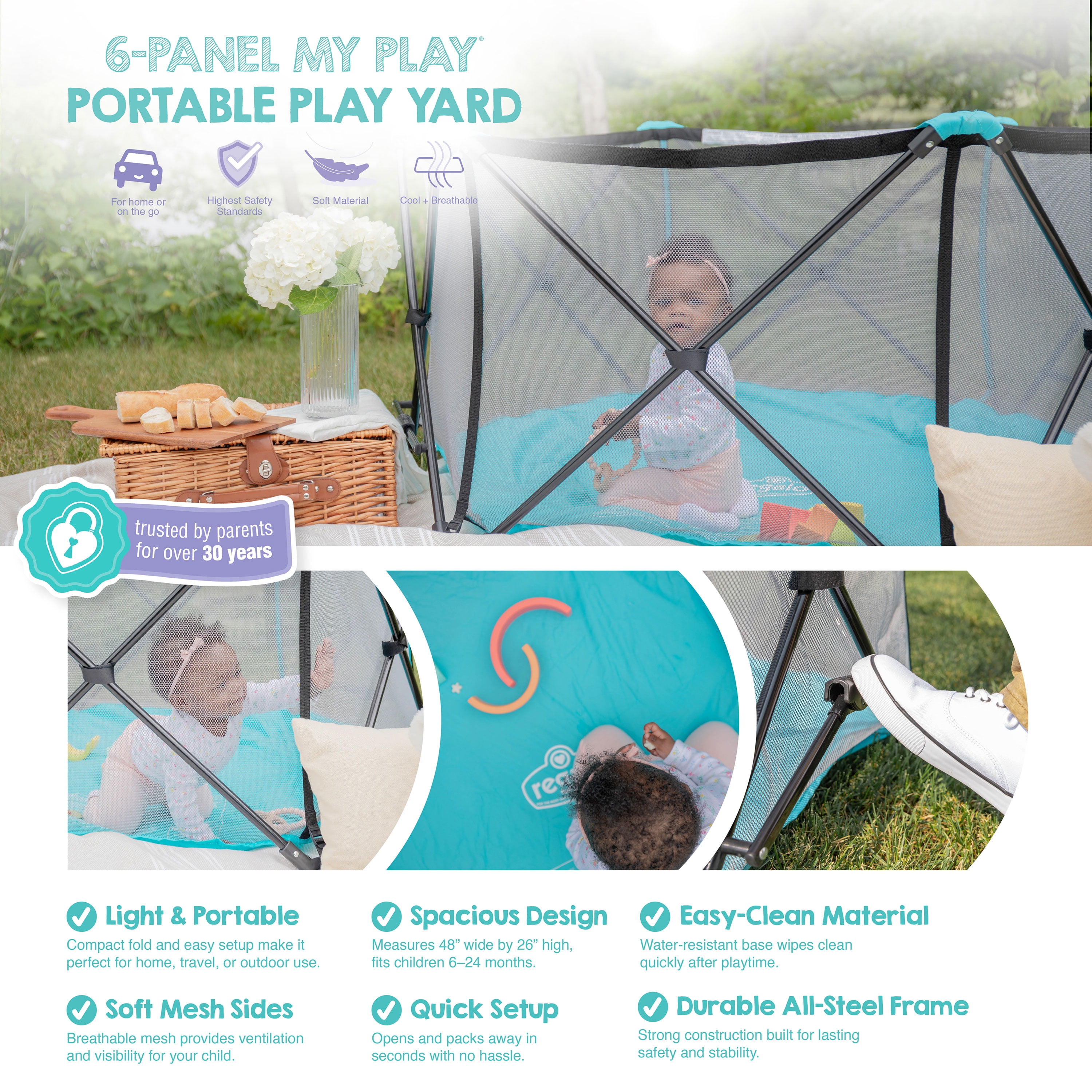 Regalo My Play Aqua Portable Play Yard - Indoor & Outdoor, Unisex, 6-Panel, Washable - Image 6
