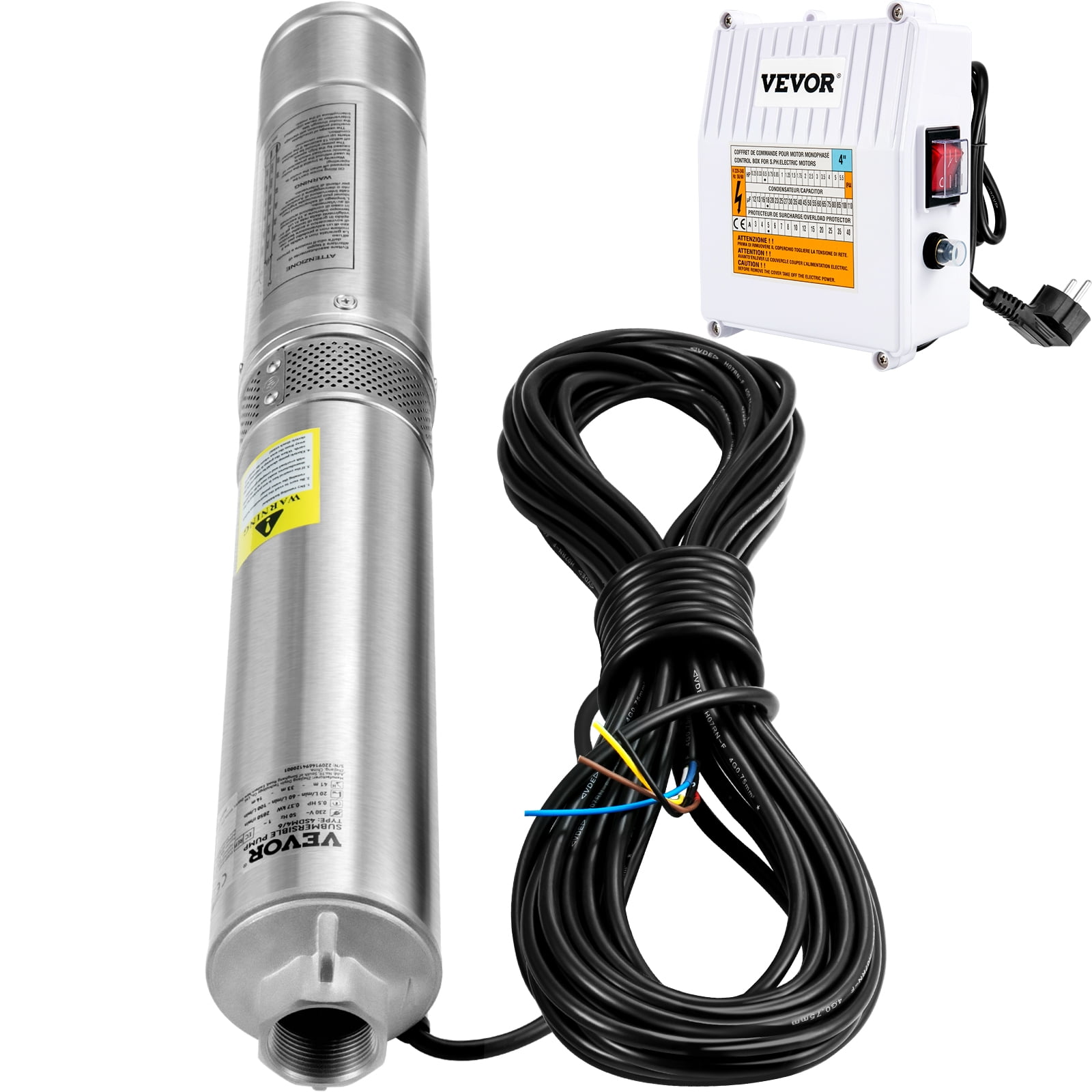 VEVOR 3HP Deep Well Submersible Pump, 37GPM 640 ft Head, with 33 ft Cord & External Control Box, 4 inch Stainless Steel Water Pumps for Industrial, Irrigation and Home Use, IP68 Waterproof, 230V/60Hz - Image 9