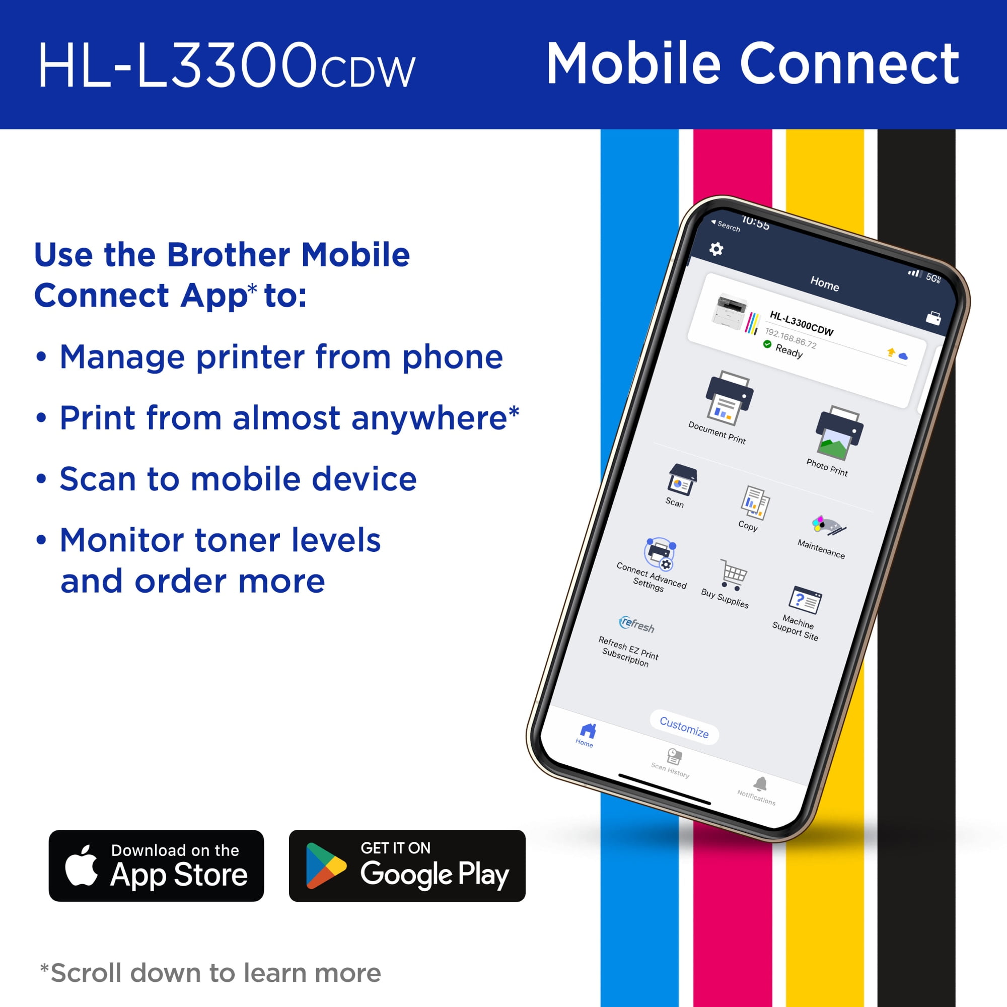 Brother Wireless HL-L3300CDW Digital Color Printer with Copy & Scanning, Duplex and Mobile Printing - Image 5