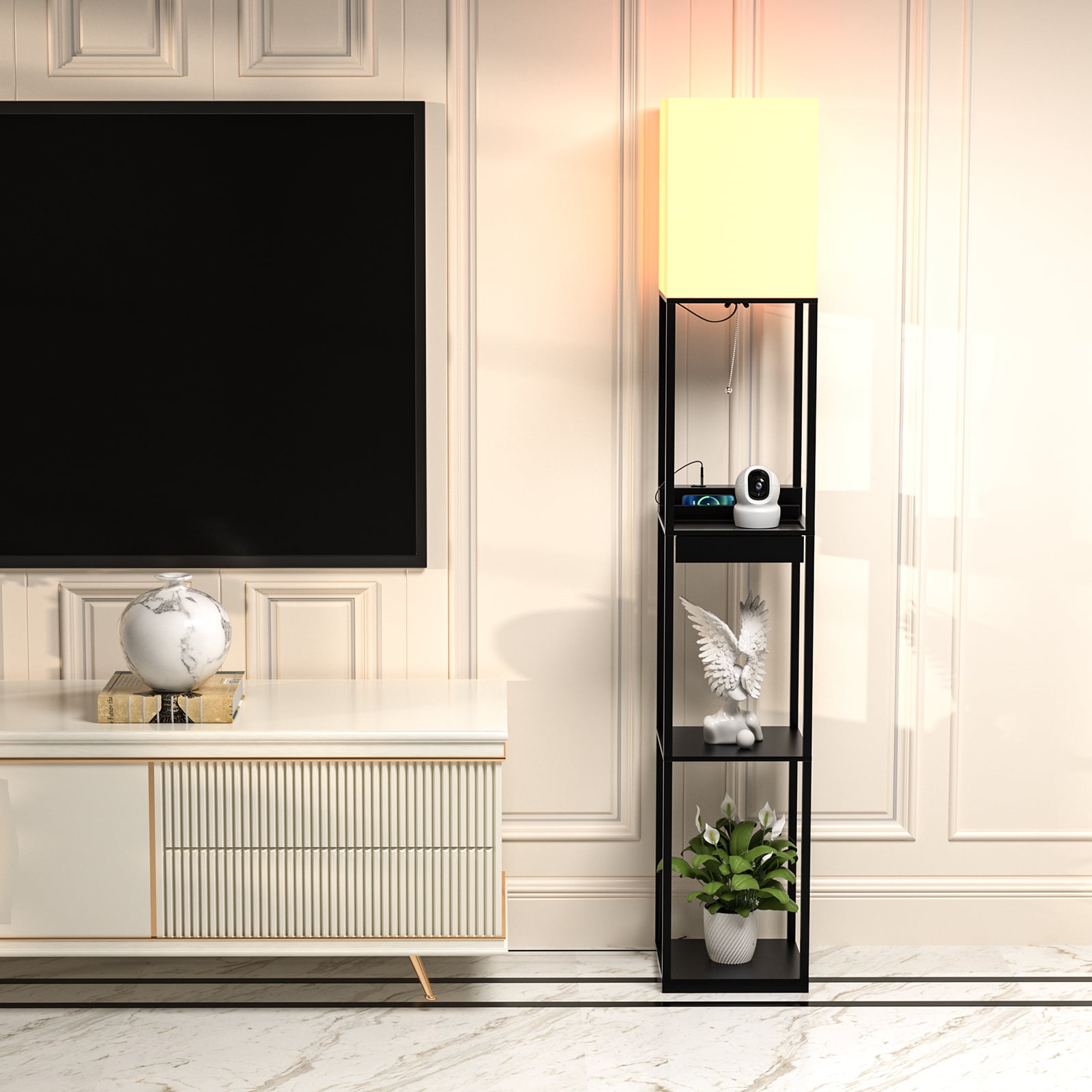 AOHAO Floor Lamp with Shelves,Tall Dimmable Lamp with 2 Charging Ports and 1 Power Outlet, Floor Lamps for Bedrooms for Living Room, Matt Black - Image 9