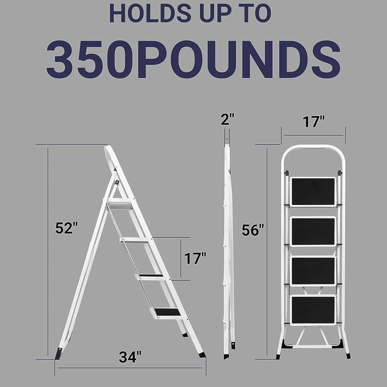 4 Step Ladder, Upgo Folding Step Stool with Extra Wide Anti-Slip Pedal, 330lbs Lightweight Portable Sturdy Steel Ladders with Handgrip for Household Kitchen Office Outdoor - Image 3