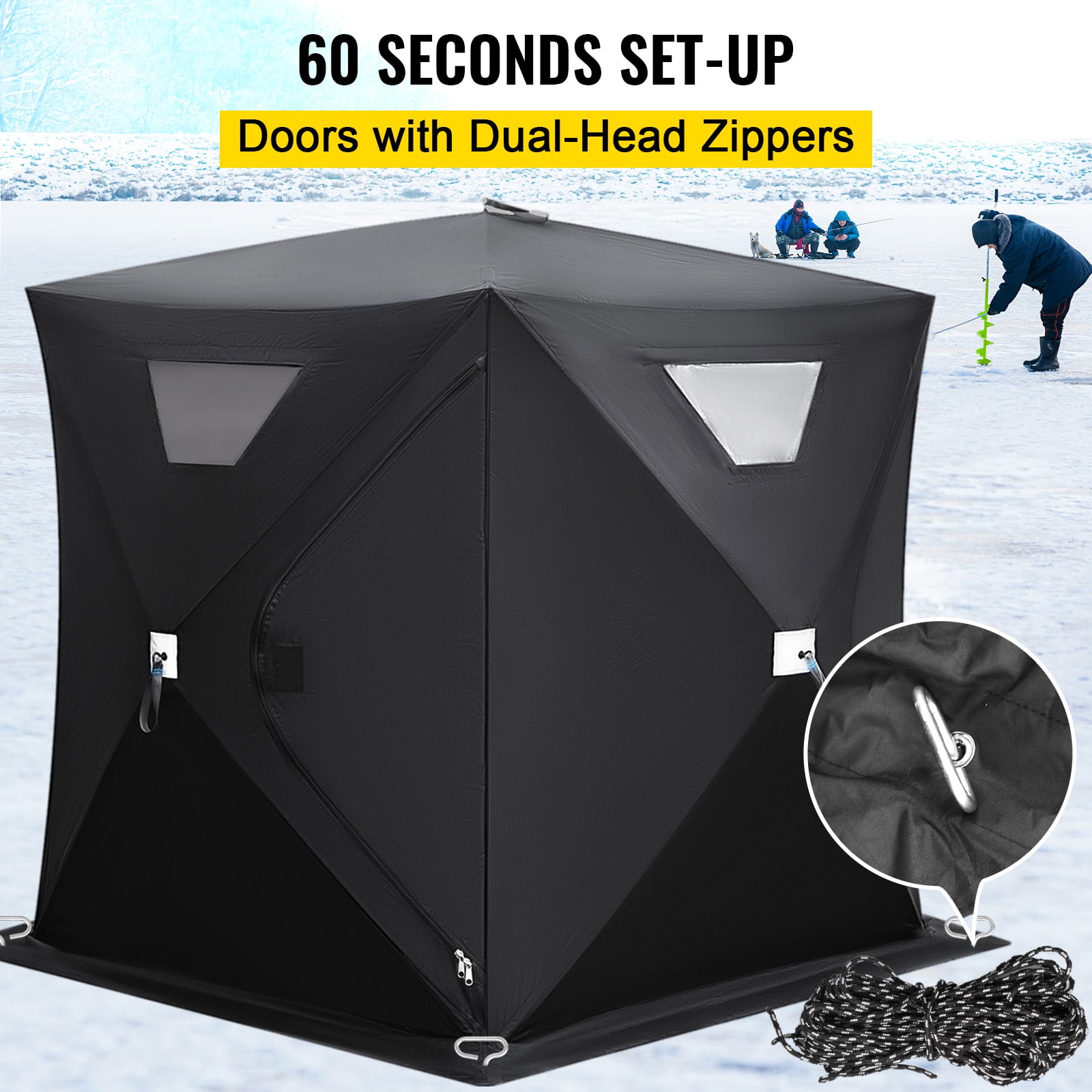 VEVORbrand Ice Fishing Shelter Tent, 2 Person 300 D Oxford Fabric Portable, Strong Waterproof for Outdoor Fishing, 148 x 148 x 168 cm, Black - Image 5