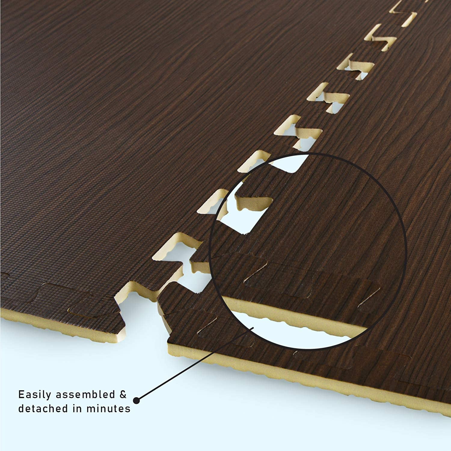 Yes4All 12 pcs Interlocking Exercise Foam Mats, Cover 48 sqft, 3/8 inch, Walnut Wood Dark Color - Image 3